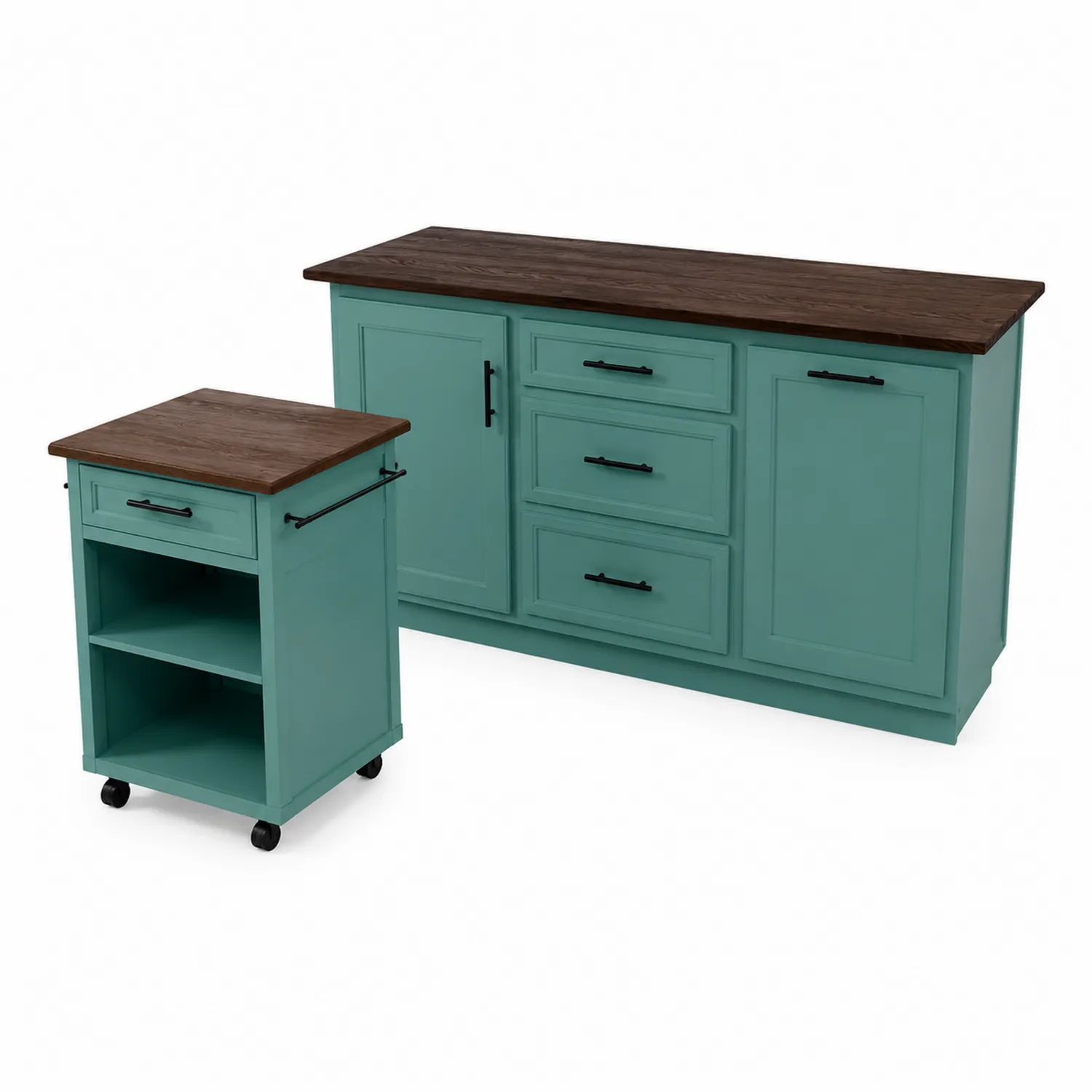 Küchenmöbel-Set mit Küchenwagen und Schrank Holz Blau-Braun