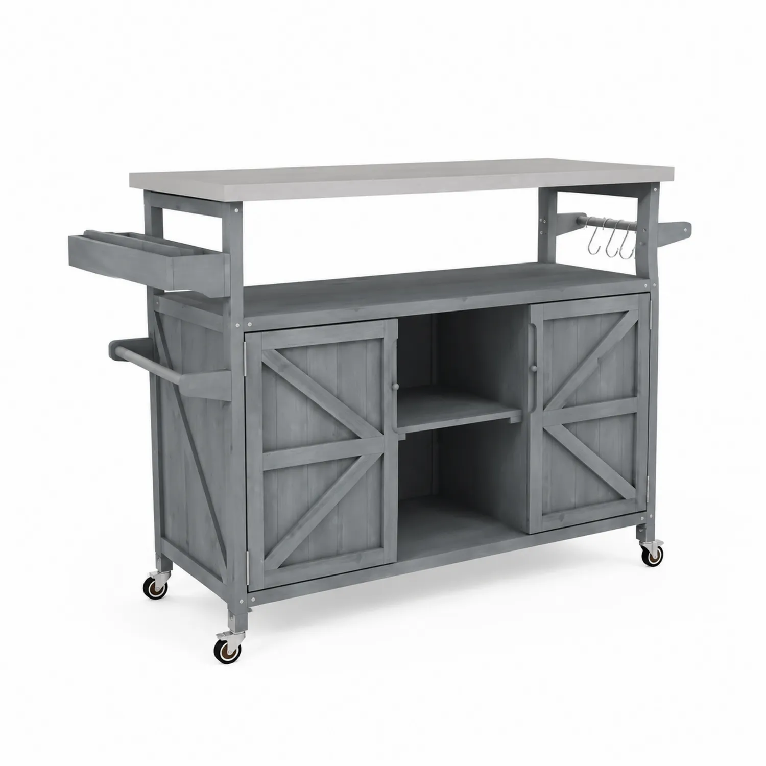Küchenwagen mit Stauraum und Rollen Grau Kiefernholz MDF