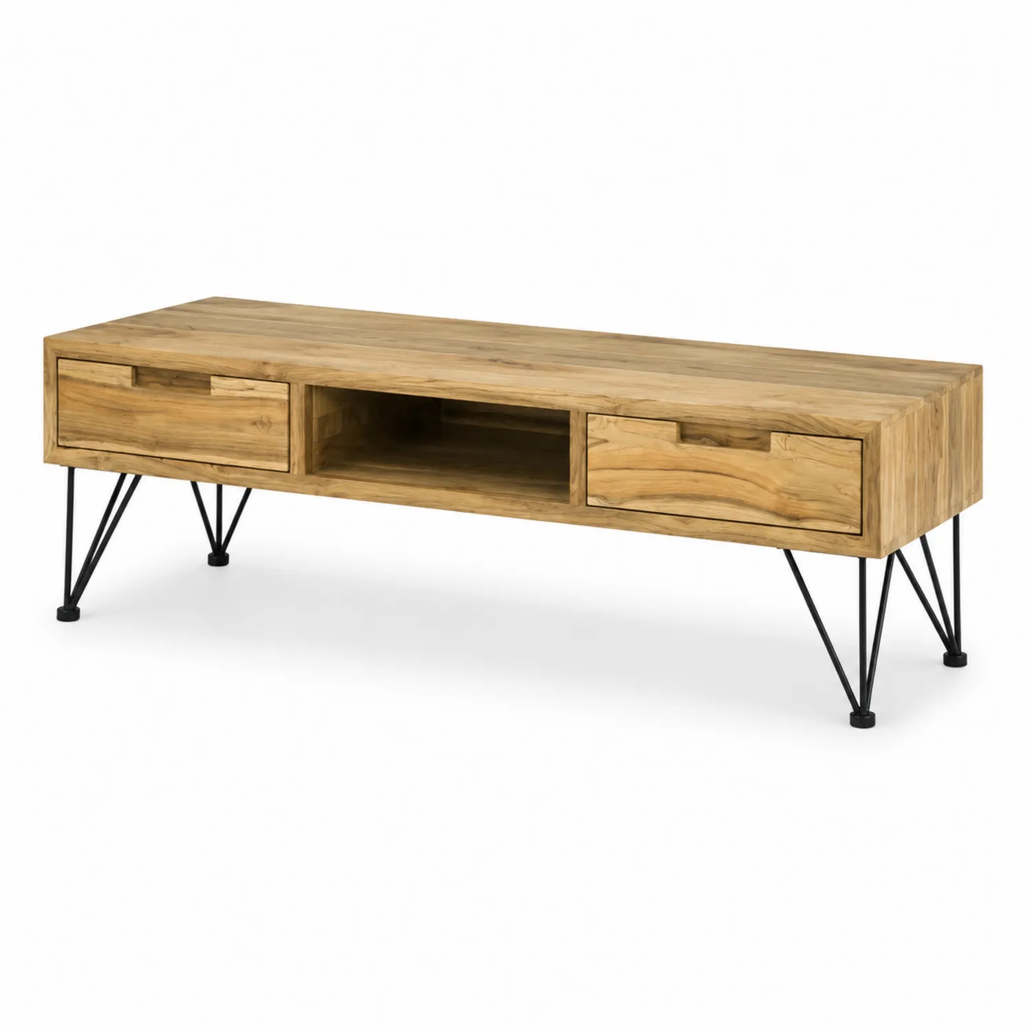 Teakholz TV-Tisch mit Metallbeinen 120x40x30 cm