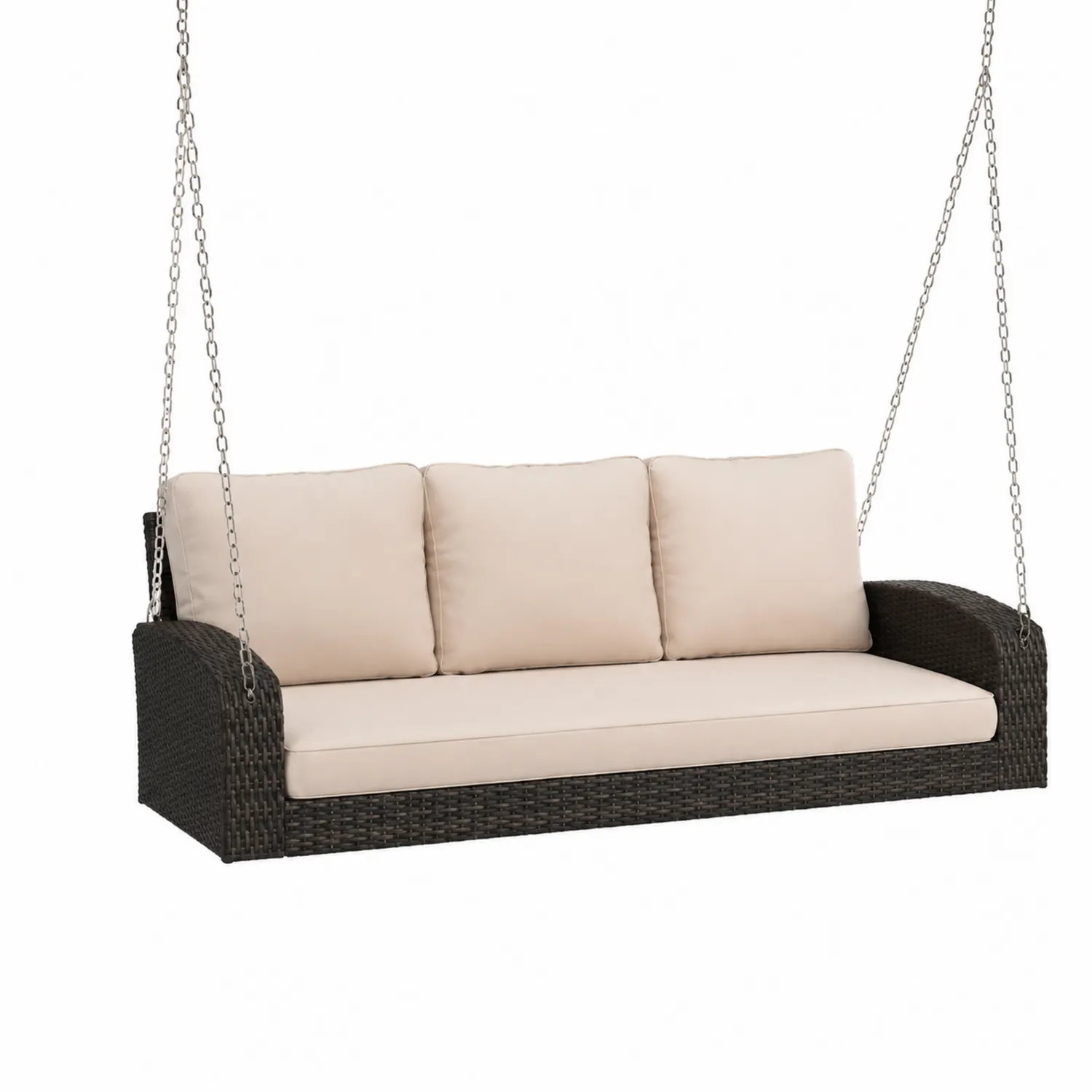 Rattan Hängeschaukel mit Kissen Beige und Dunkelbraun