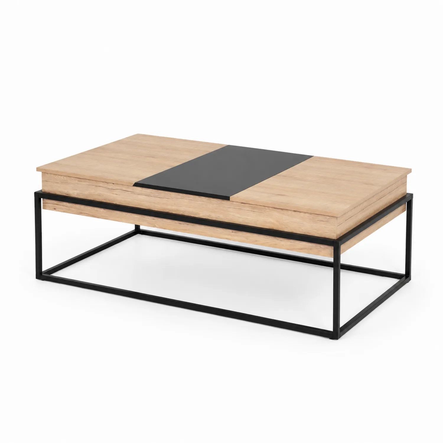 Holz Couchtisch mit Metallgestell Natur/Schwarz 120x60x45cm