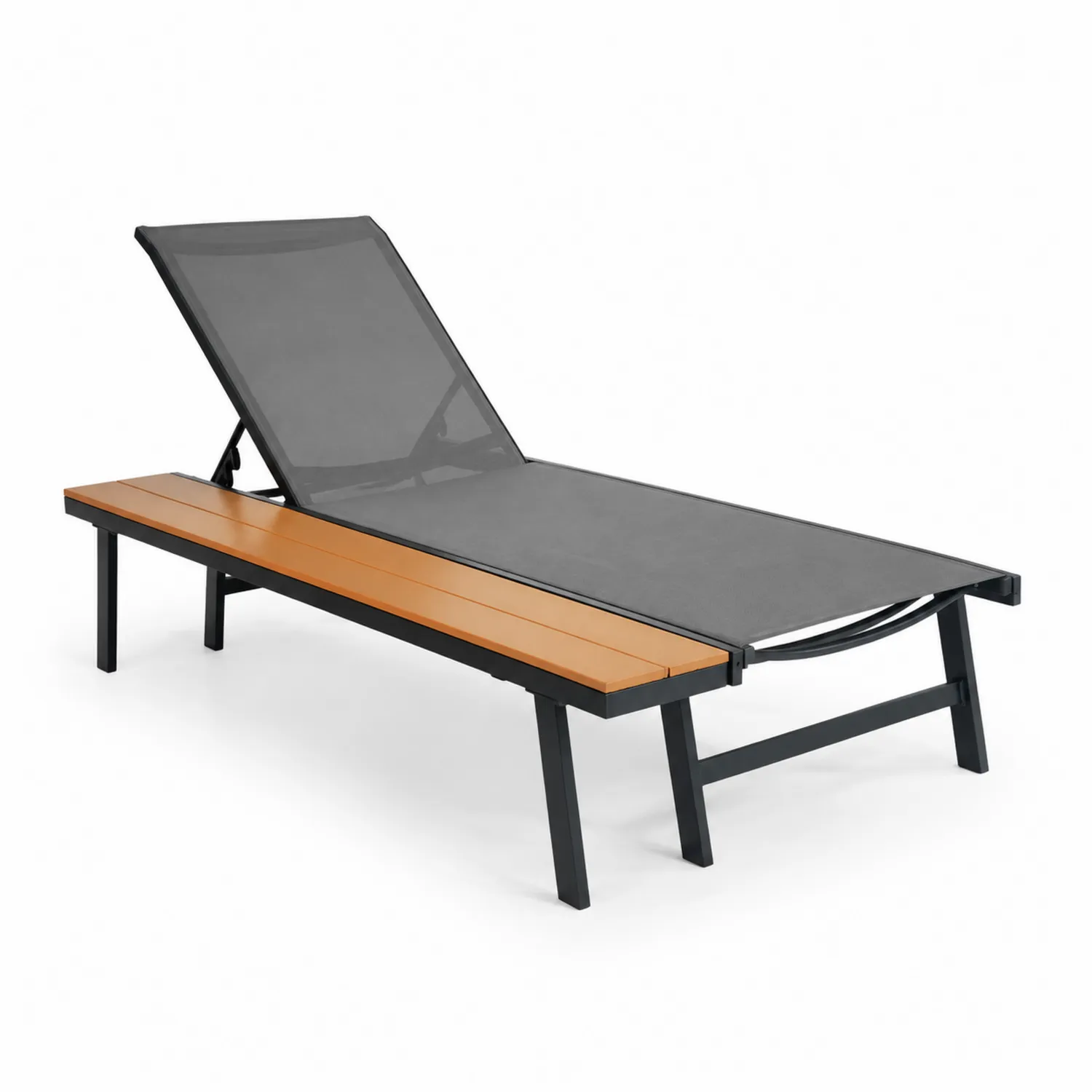 Liegestuhl Aluminium Textilgewebe Grau und Holzoptik