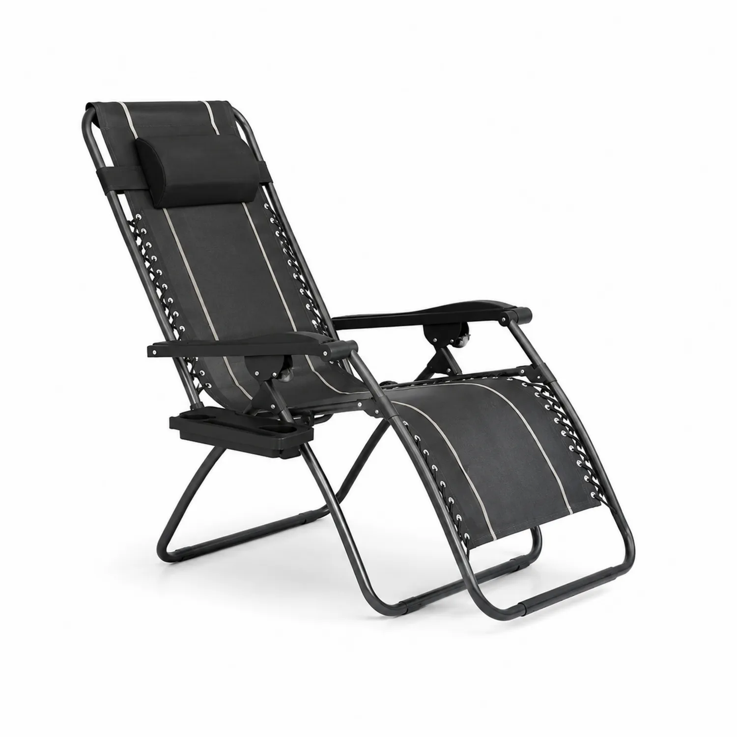 Klappbarer Outdoor-Liegestuhl aus Stoff und Stahl in Schwarz