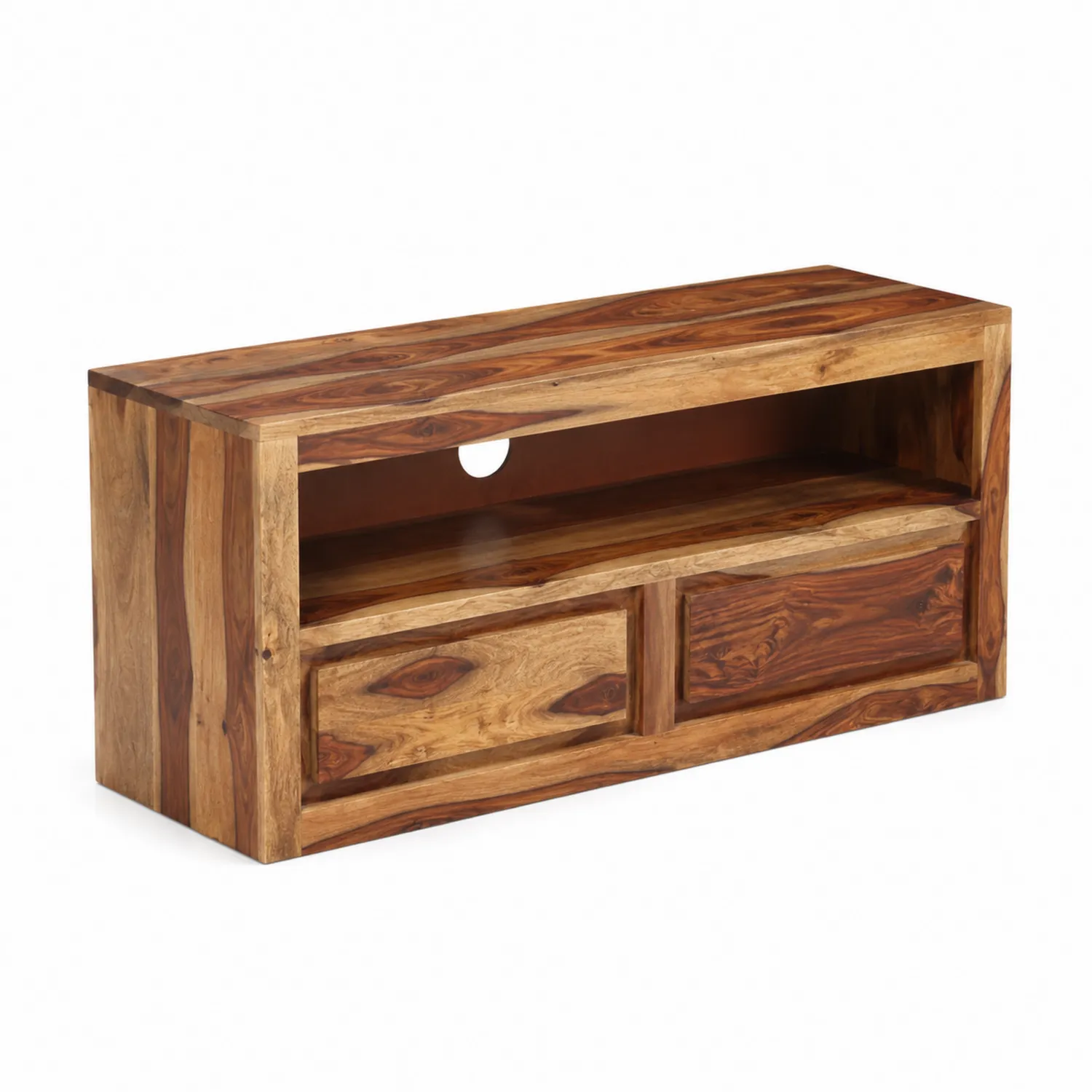 TV-Schrank aus Sheesham Holz mit Ablage und Schubladen