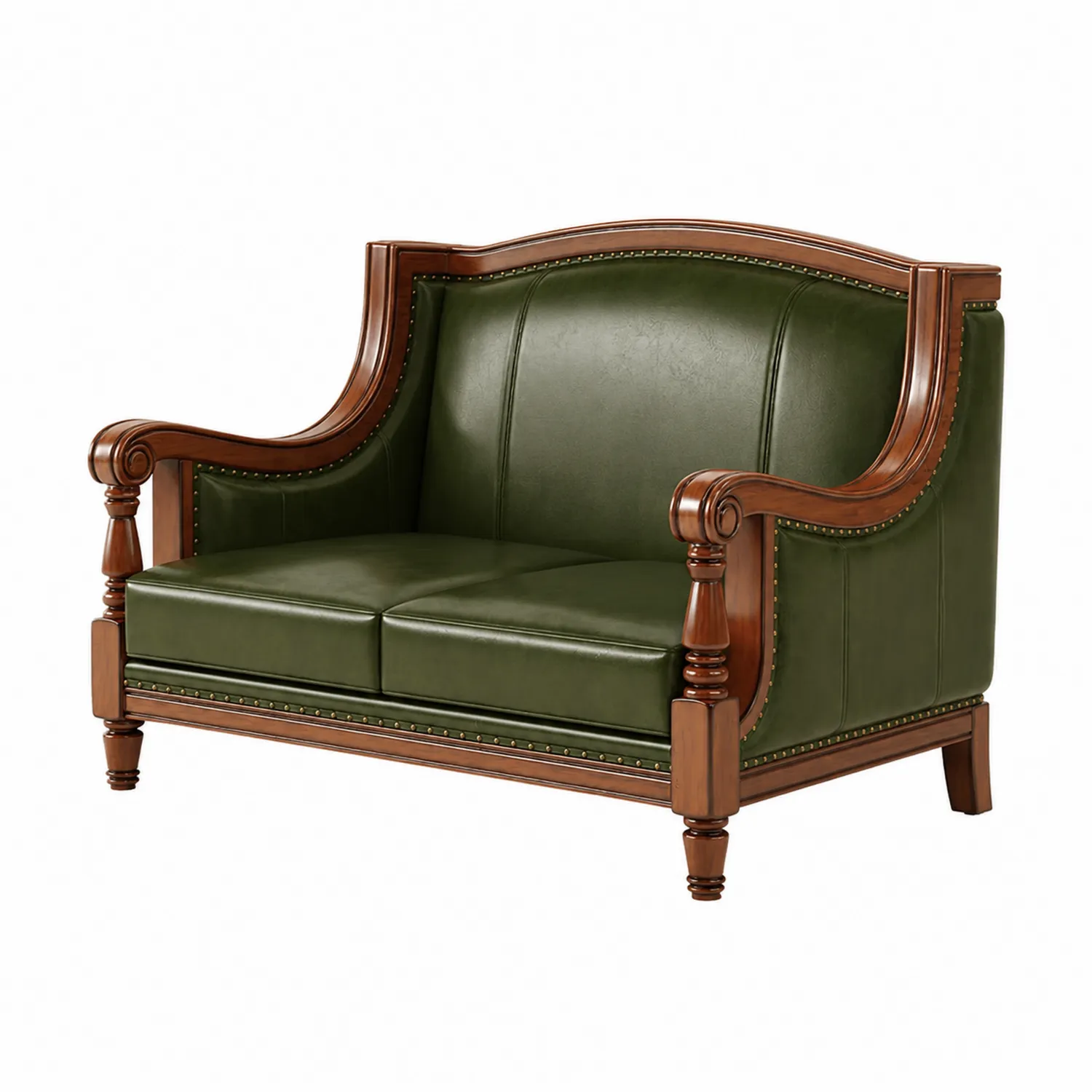 Zweisitziges Sofa aus Holz und PU-Leder Grün