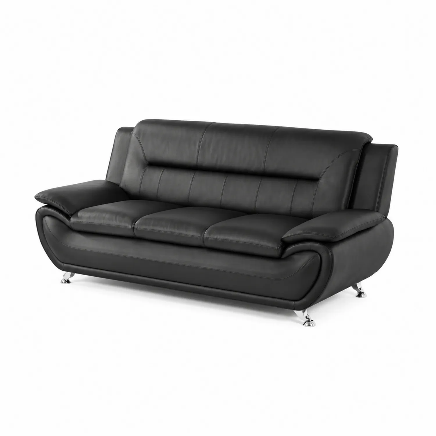 3-Sitzer Sofa Leder Schwarz mit Chromfüßen