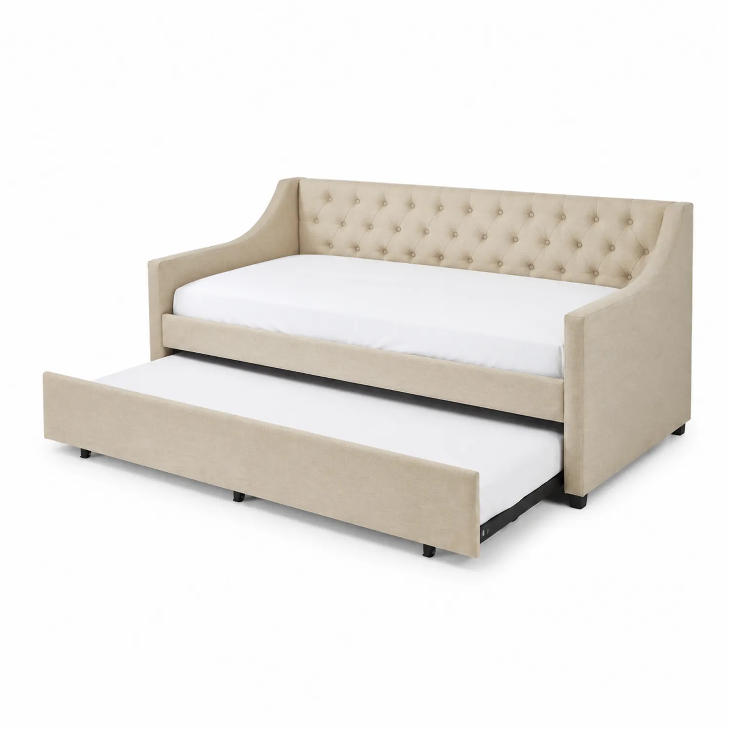 Leinensofa mit Ausziehbett Beige 200x90 cm
