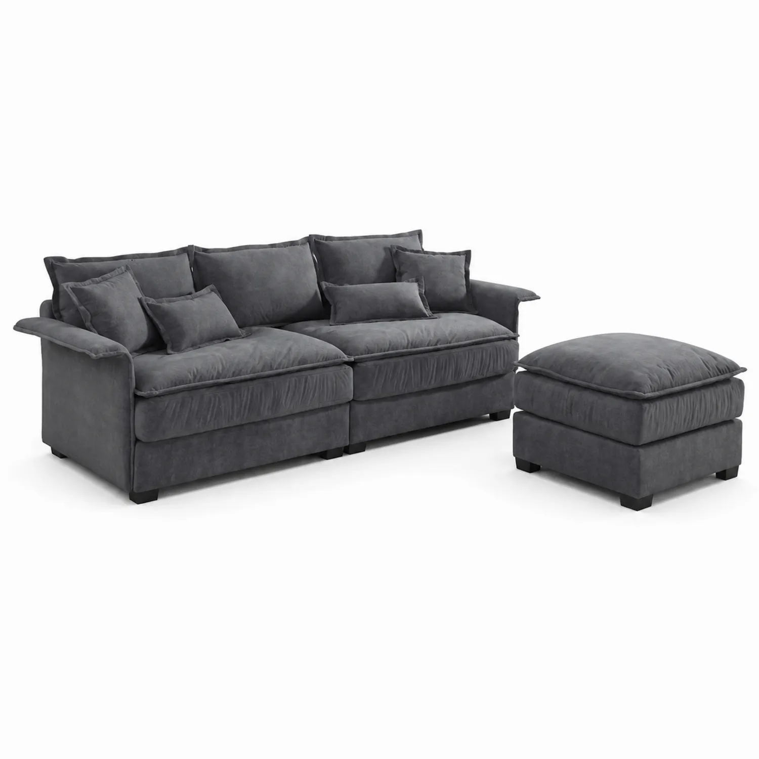 3-Sitzer Sofa mit Hocker in Dunkelgrau Mikrofaser