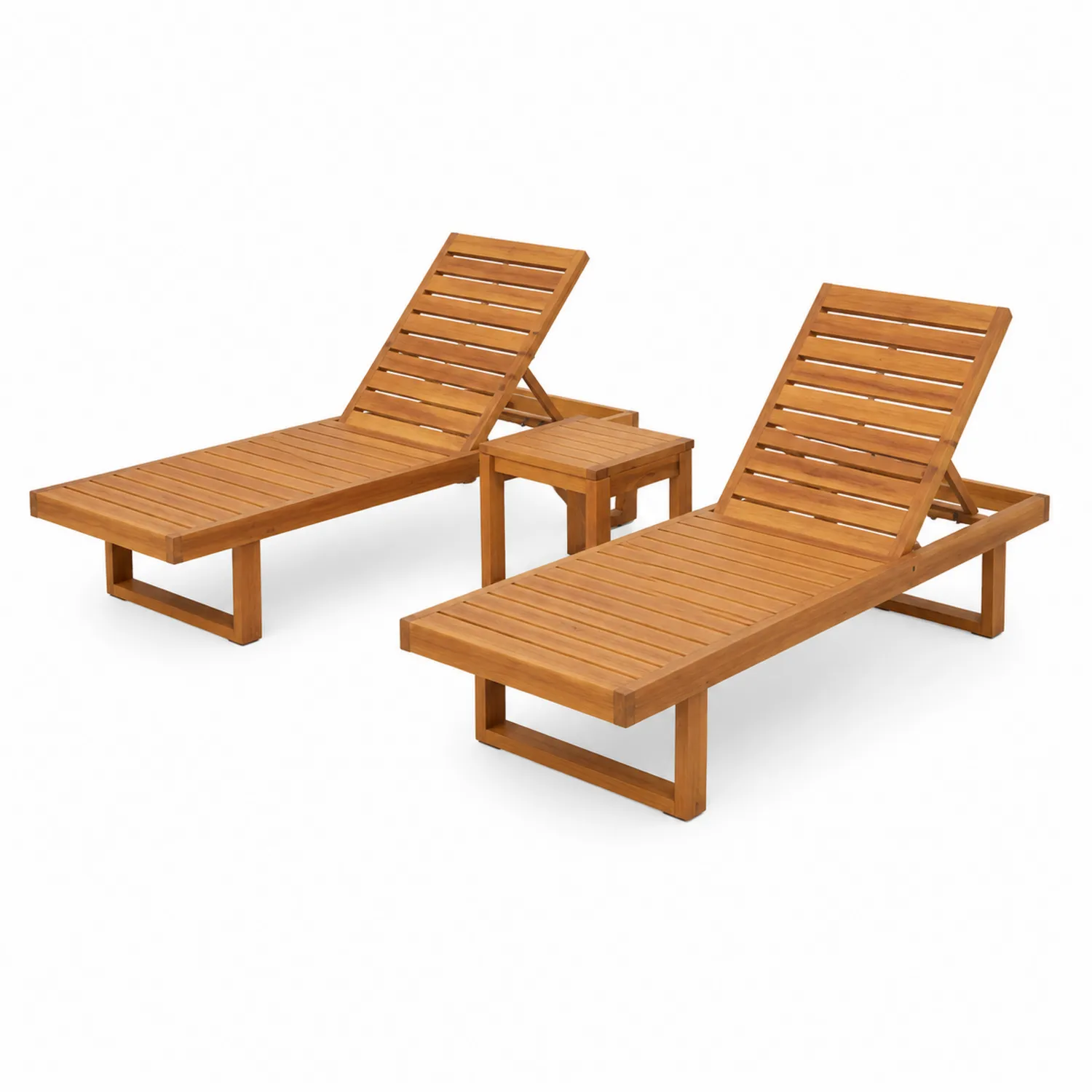 Outdoor Liegestuhl Set aus Holz mit Couchtisch Braun