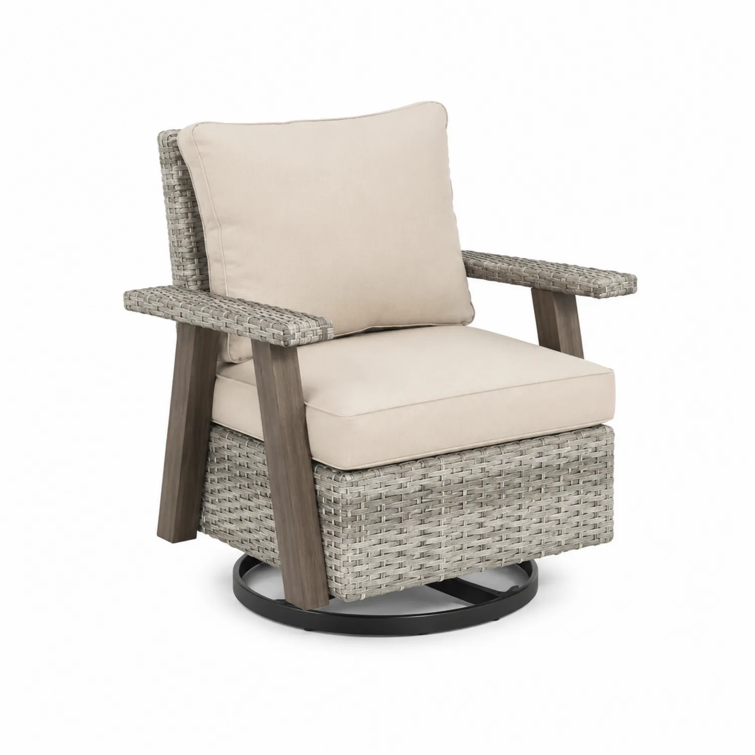 Garten-Rattansessel mit Kissen, Grau/Beige