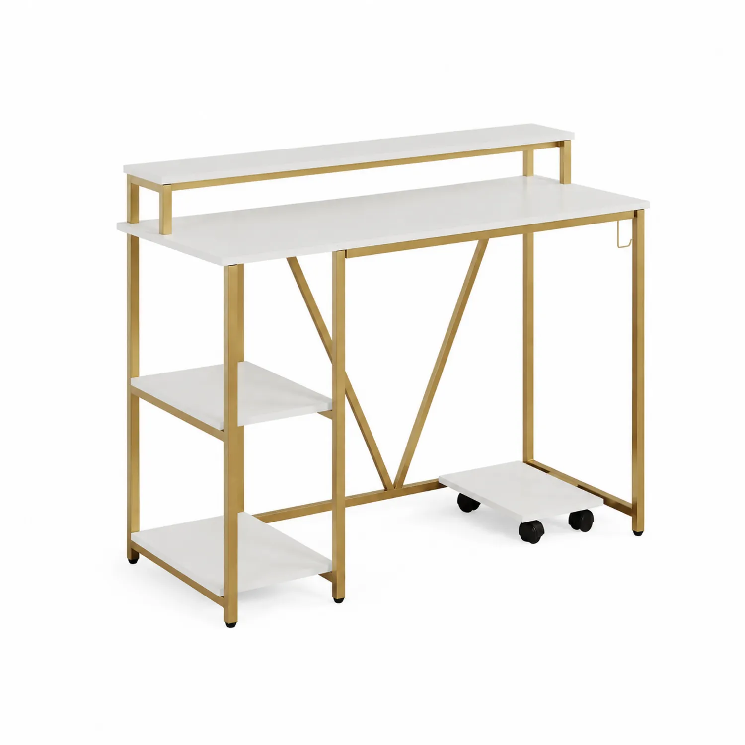 Metallschreibtisch mit Regalen Weiß/Gold