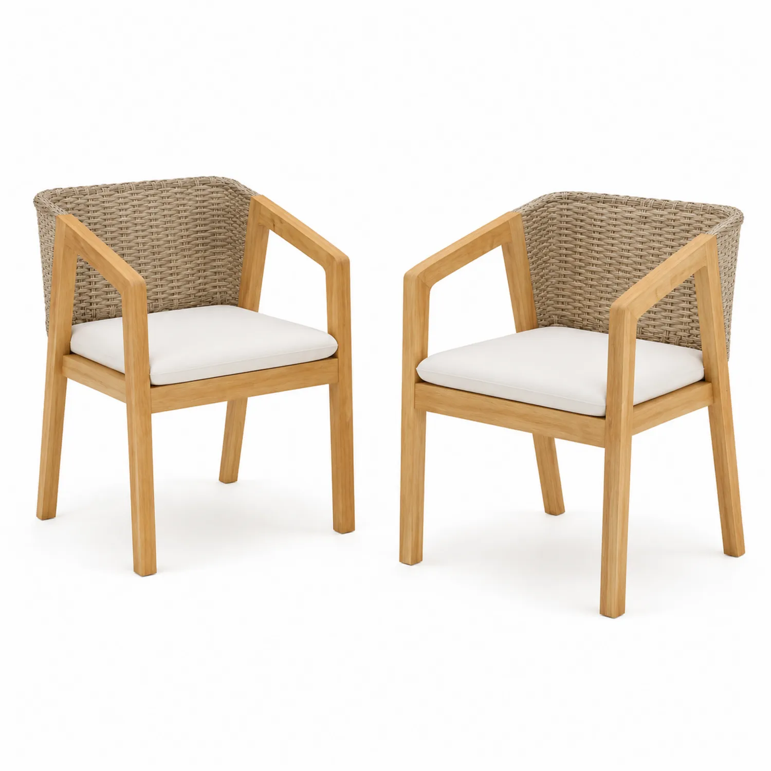 Outdoor Clubsessel Set Rattan und Teakholz Beige/Weiß