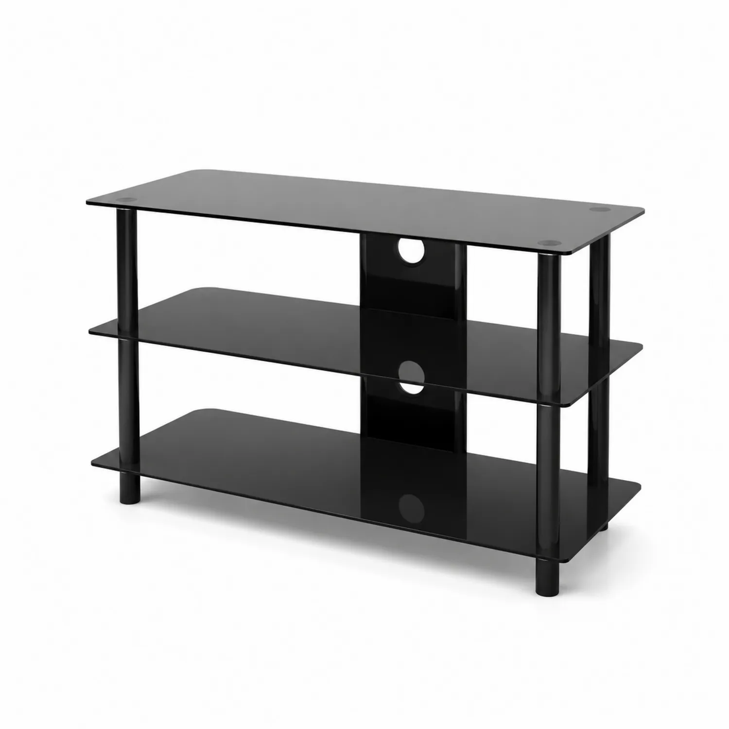 TV-Möbel aus gehärtetem Glas mit 3 Ebenen, Schwarz