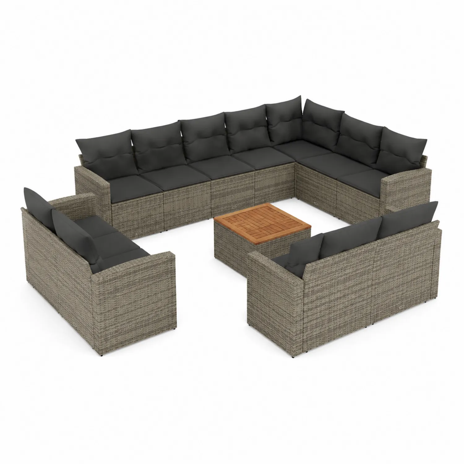 Gartenmodulsofa-Set Rattan Grau mit Tisch