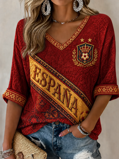 Women's Gift For Football Fans Print Casual Half-Sleeve V-Neck T-Shirt