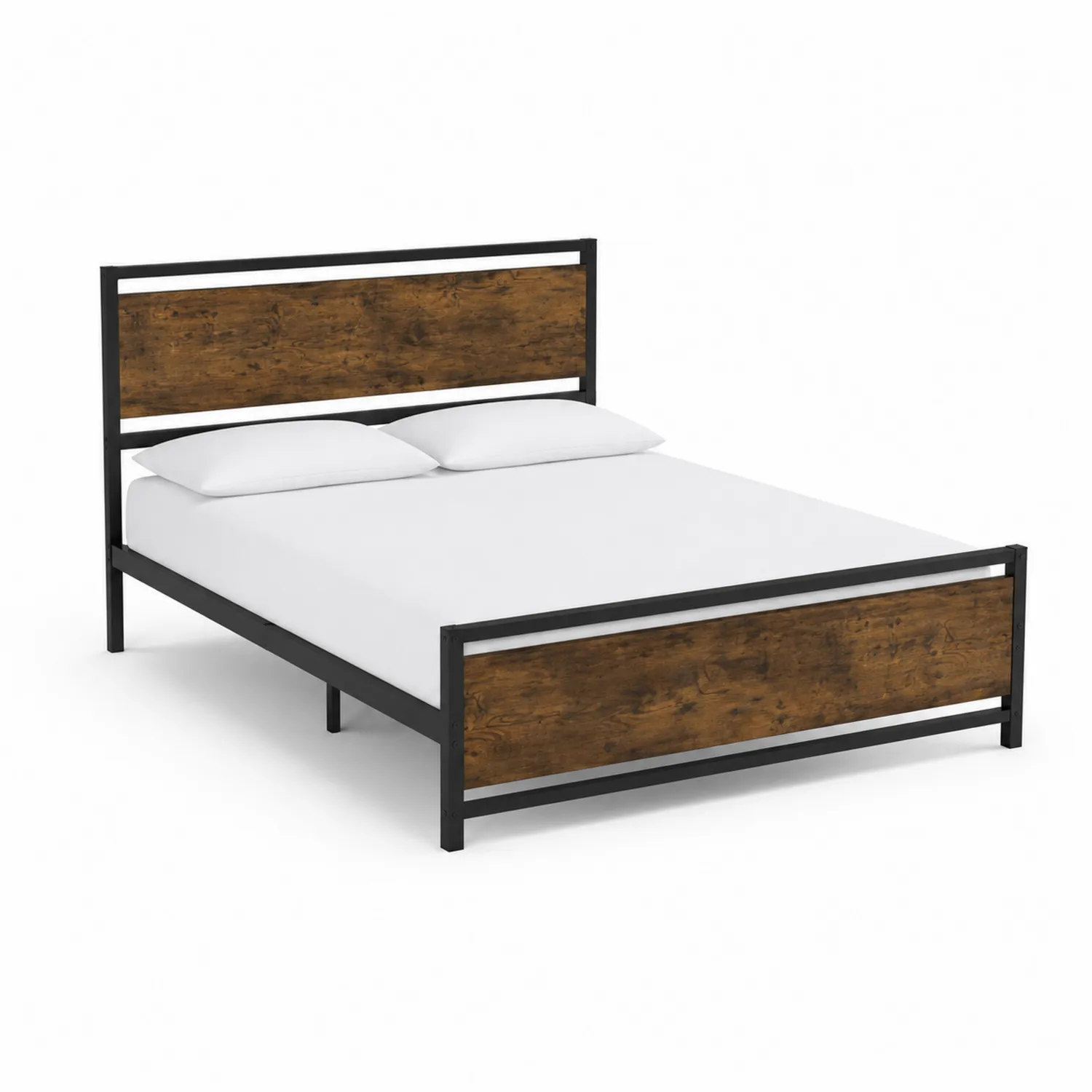 Metallbett mit MDF-Holzpaneelen 200x160 cm Schwarz/Braun-Viverformio