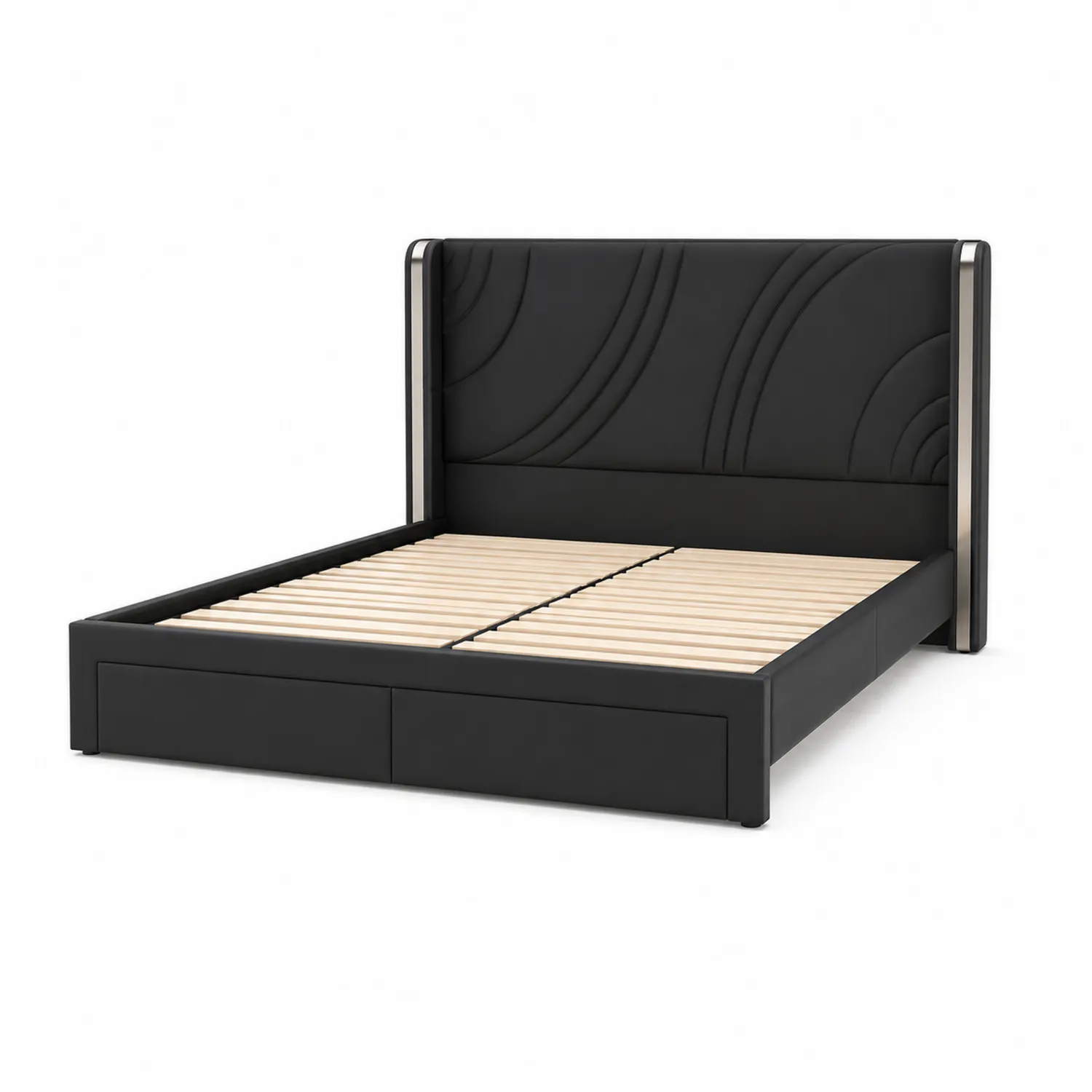 Bett aus PU-Leder mit Stauraum, Schwarz, 200x160 cm-Viverformio