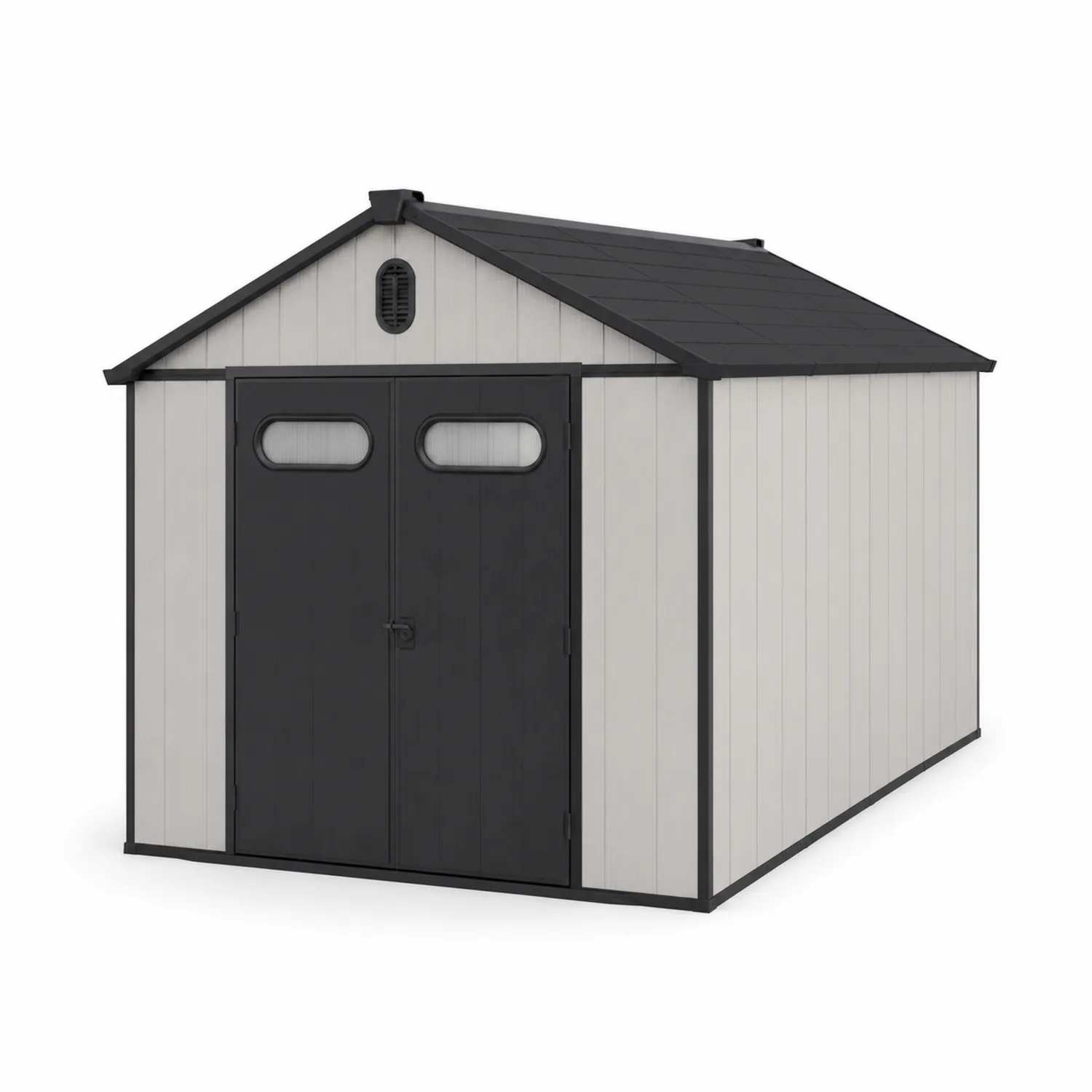 Gartenschuppen aus Verzinktem Stahl 3x4m Grau/Schwarz mit Doppeltür-Viverformio