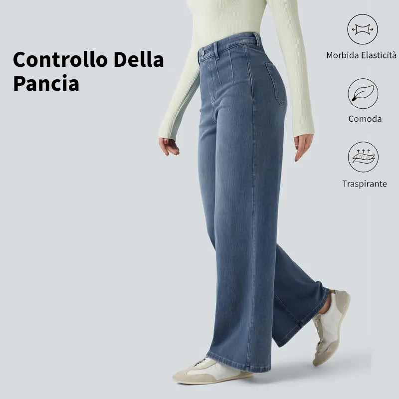 💛 Jeans a vita alta e gamba larga | Modella la pancia, vestibilità casual 🔥 Compra 2: spedizione gratuita e 10% di sconto