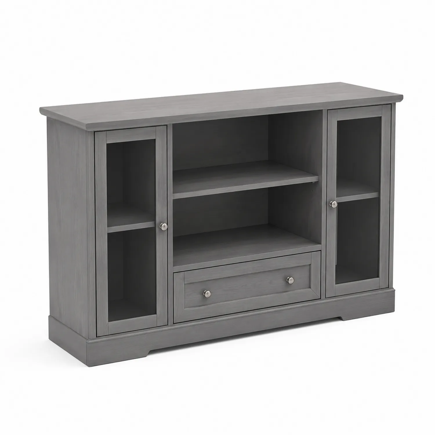 Credenza in legno grigio con vetro temperato e cassetto