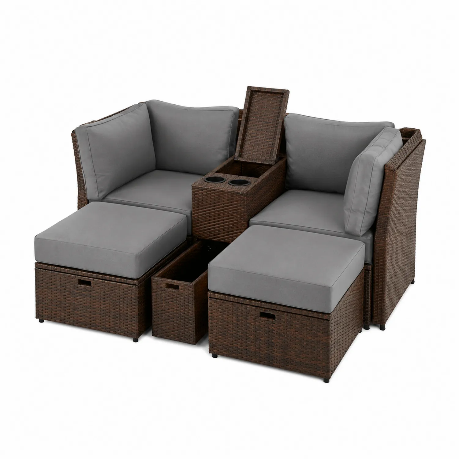 Set Modulare da Esterno in Rattan con Cuscini Grigi