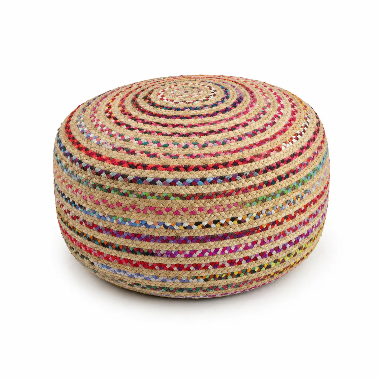 Pouf rotondo in juta e cotone multicolore diametro 50 cm