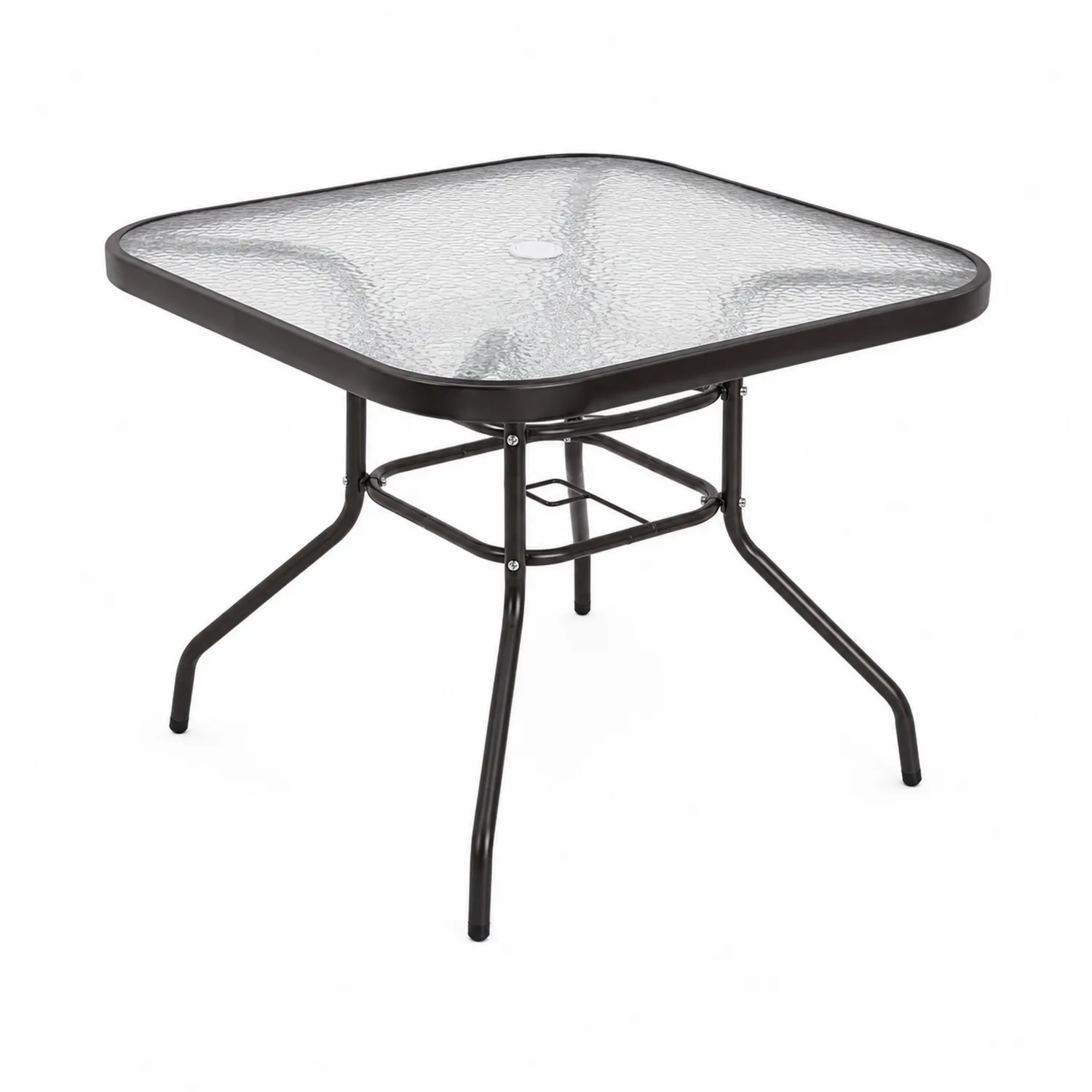 Tavolo da Esterno in Vetro Temperato e Acciaio Nero 80x80x70 cm