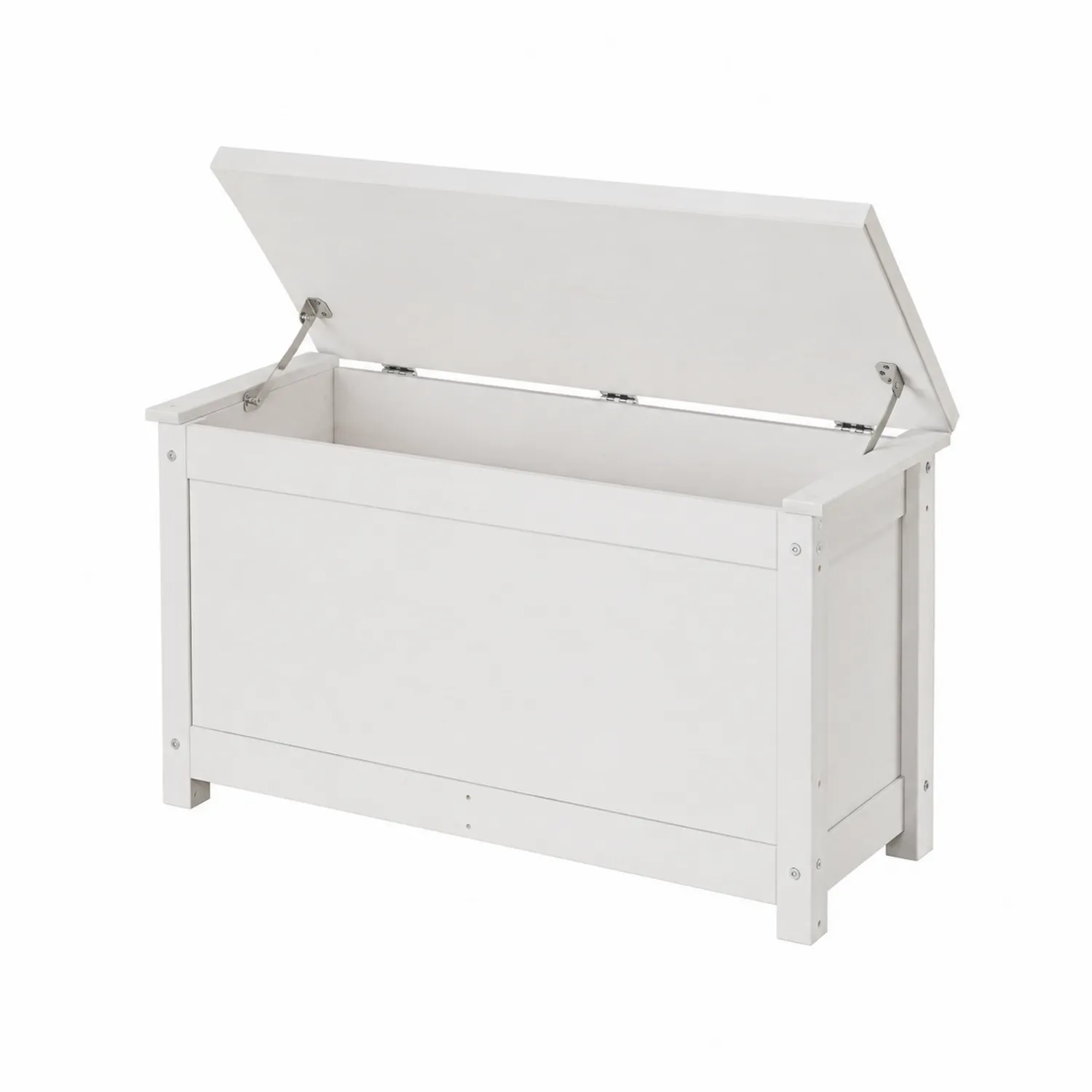 Cassapanca in Legno Bianco con Cerniere in Metallo 90x40x50 cm