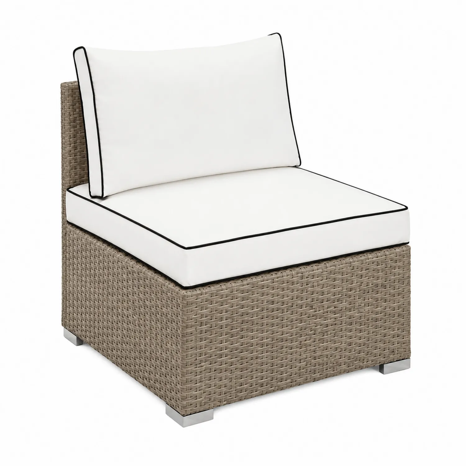 Poltrona in Rattan Sintetico con Cuscini Sfoderabili, Beige e Bianco