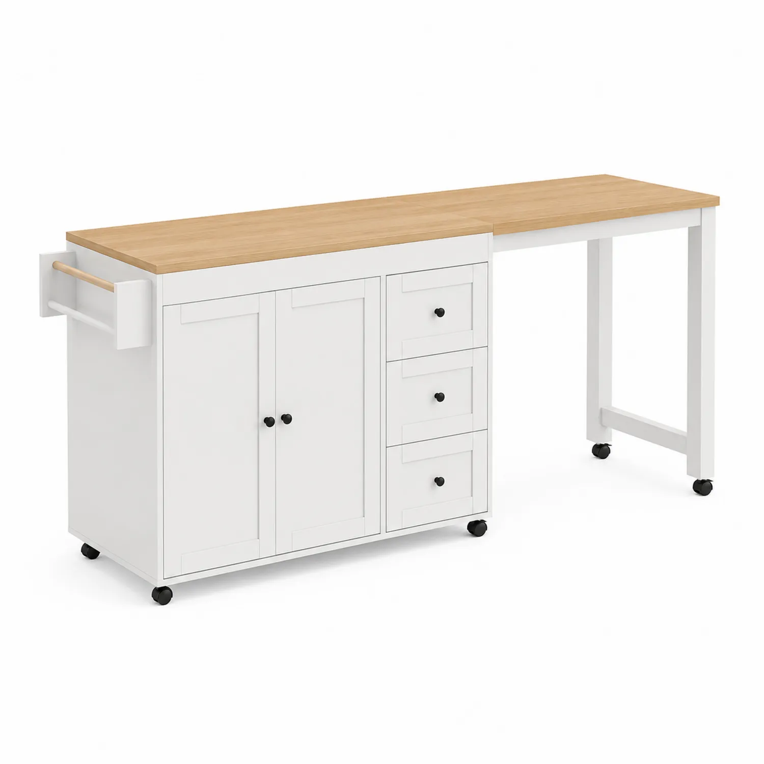 Tavolo da cucina estensibile in legno e MDF con carrello
