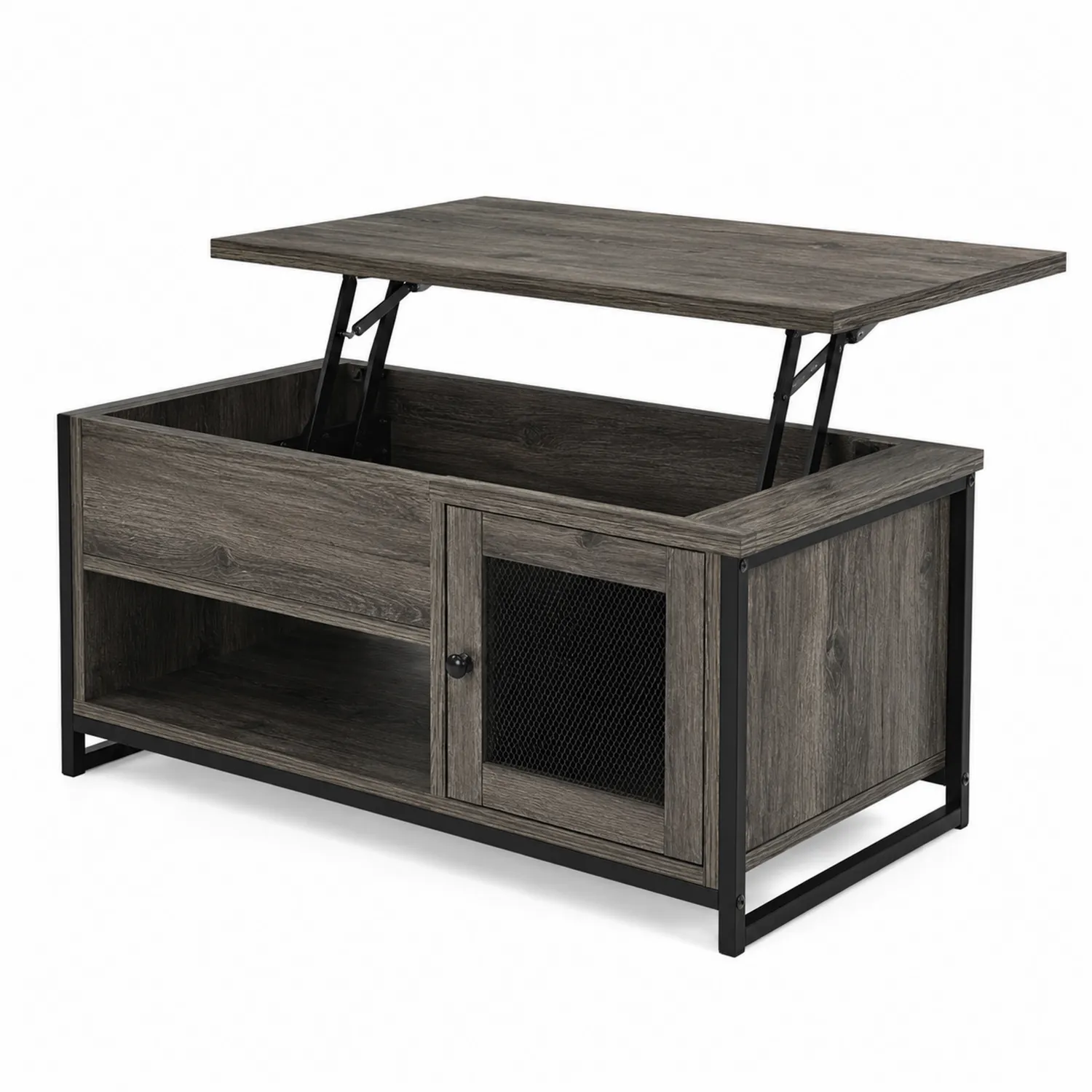 Tavolino da caffè con alzata in legno MDF e metallo, Grigio