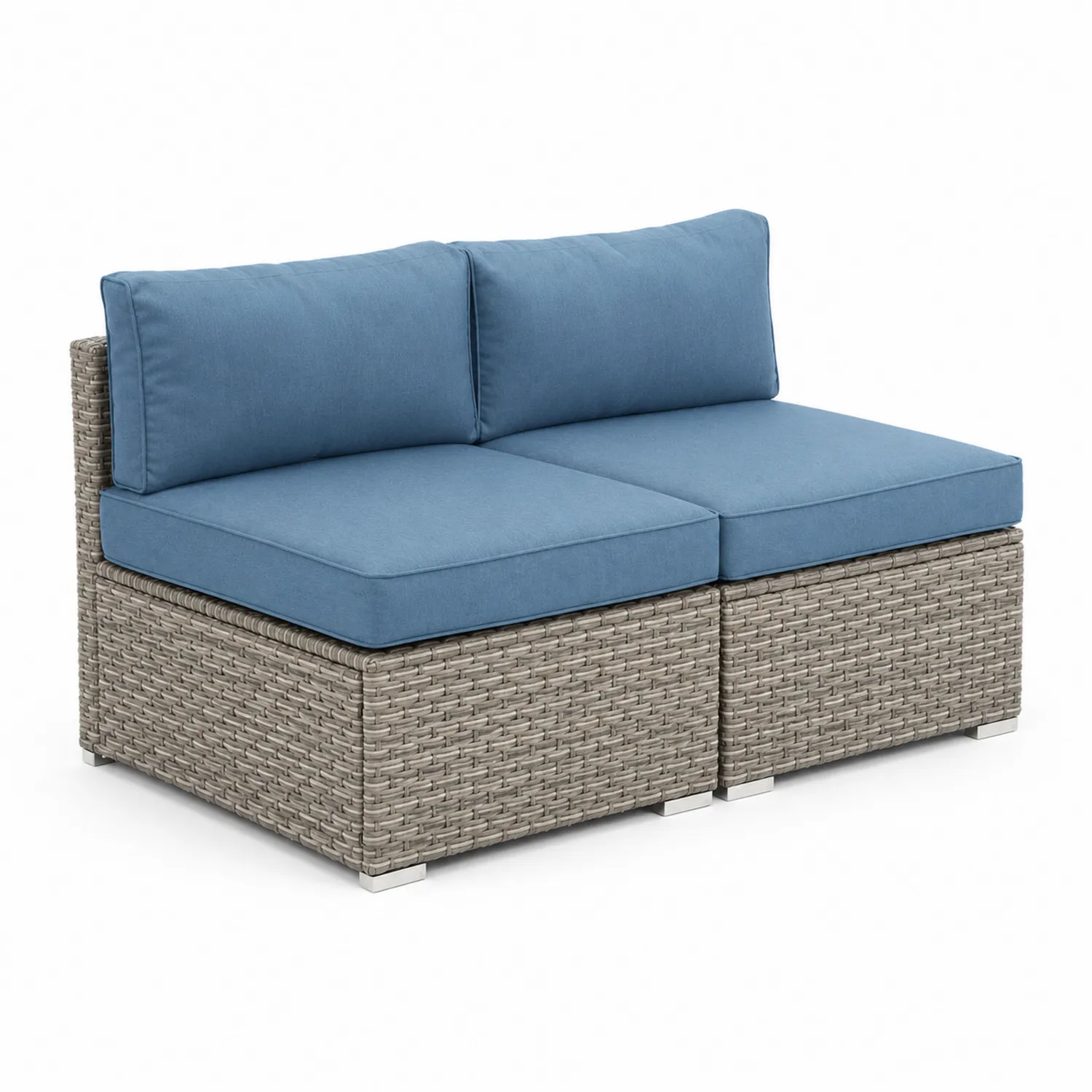 Divano modulare da esterno in rattan con cuscini in poliestere blu