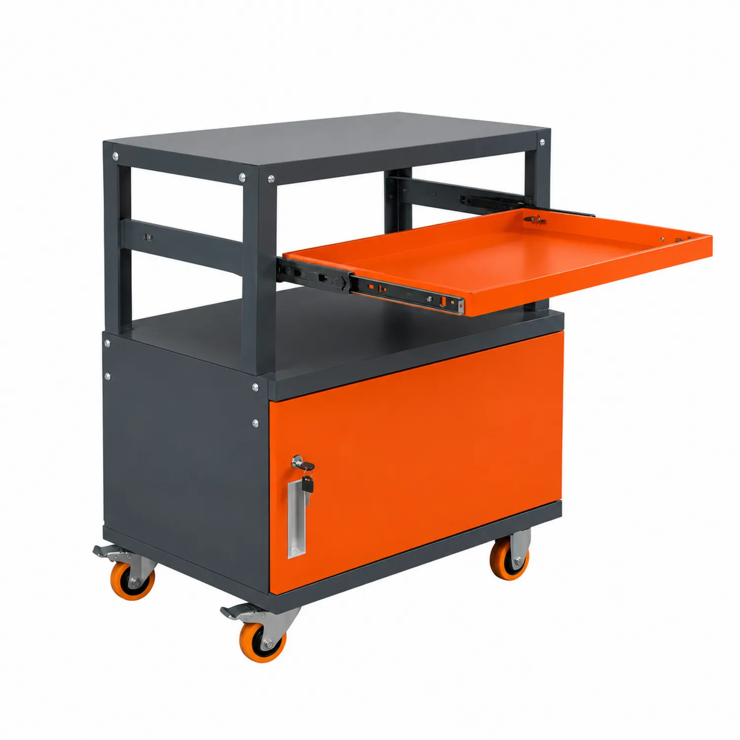 Carrello portautensili in metallo con ripiano estraibile e ruote