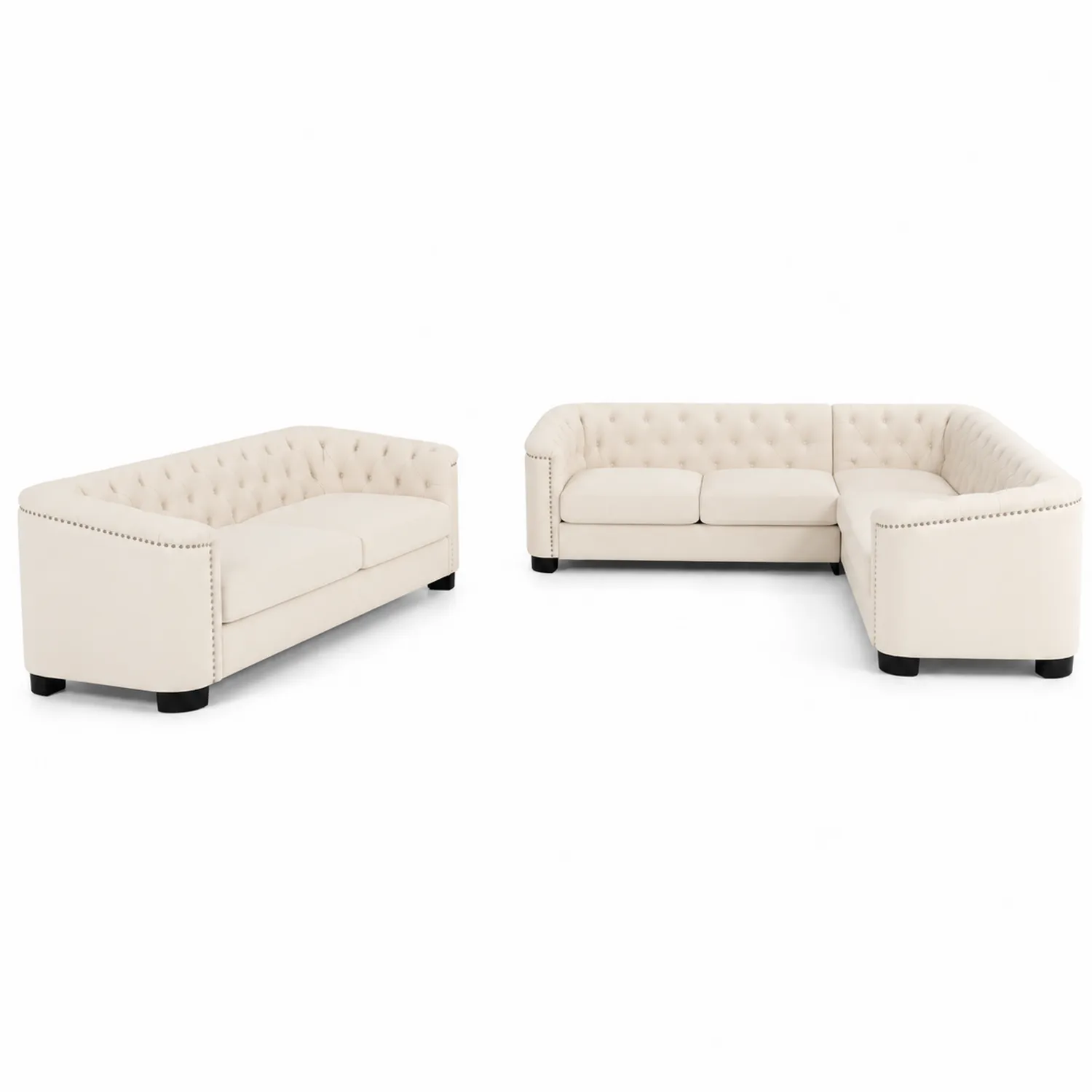 Set di Divani Angolari 2 Pezzi in Ecopelle Beige