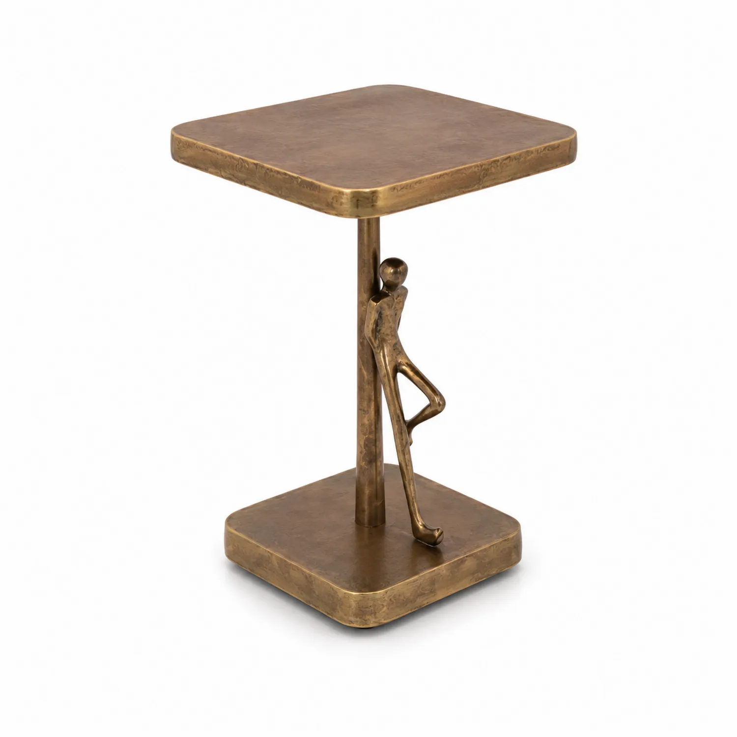 Tavolino laterale in metallo con scultura bronzo 40x40x60 cm