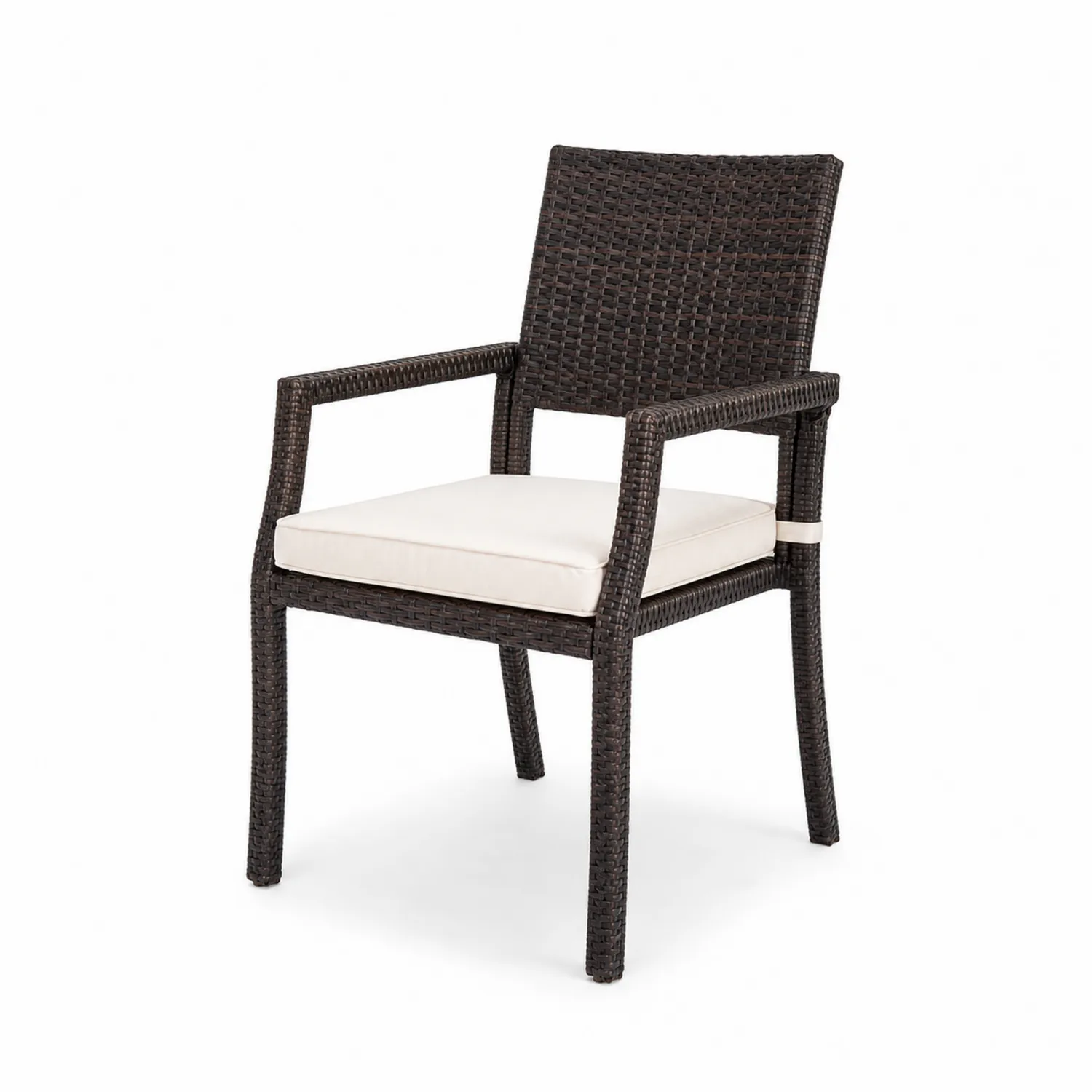 Sedia in Rattan Sintetico Marrone con Cuscino Crema