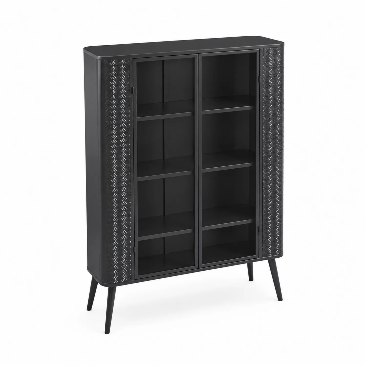 Credenza in Metallo Nero con Ante in Vetro Temperato