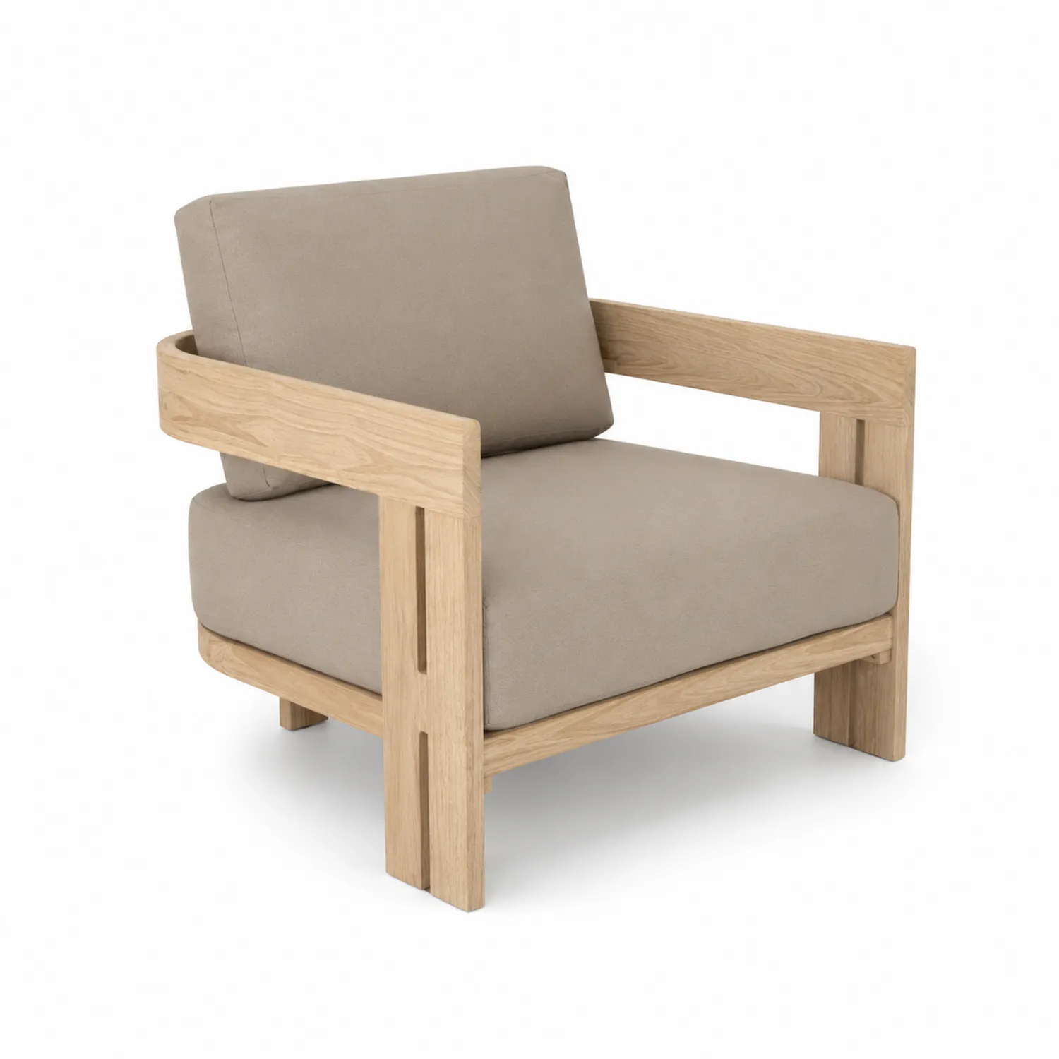Poltrona da esterno in legno e tessuto beige