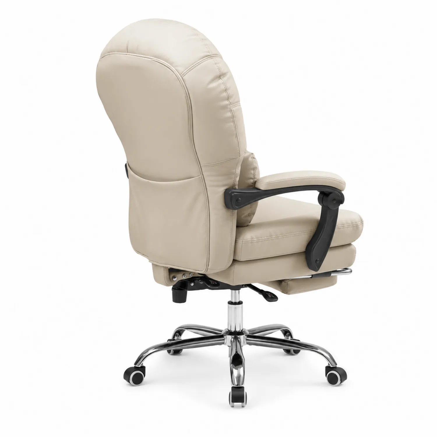 Sedia da Ufficio in Pelle PU Beige con Base in Metallo Cromato
