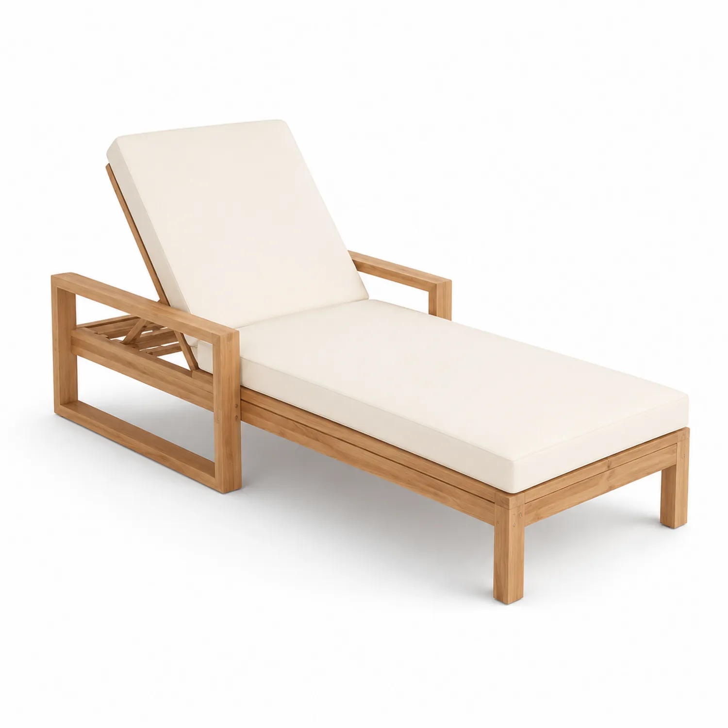Lettino prendisole in teak con cuscino bianco