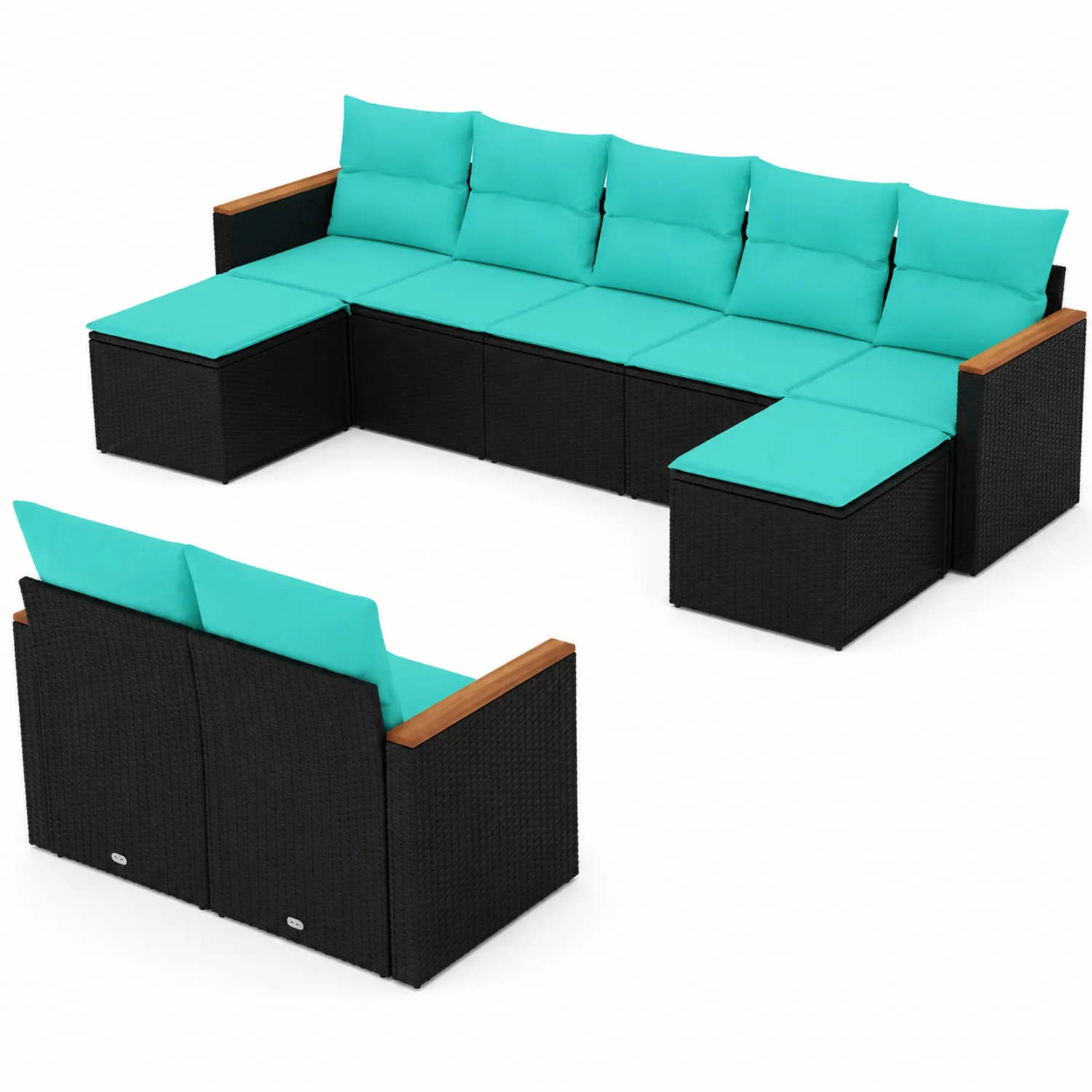 Set Divani in Rattan Componibili con Cuscini Turchesi