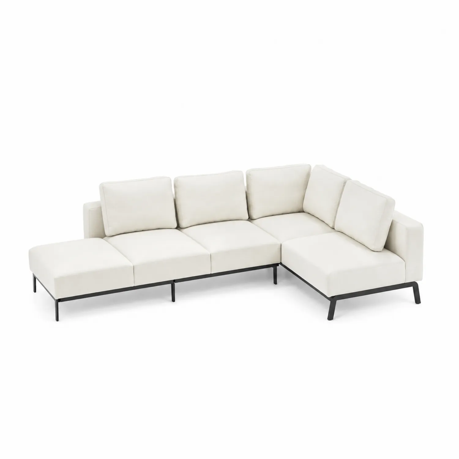 Divano Angolare in Tessuto Beige con Struttura in Metallo