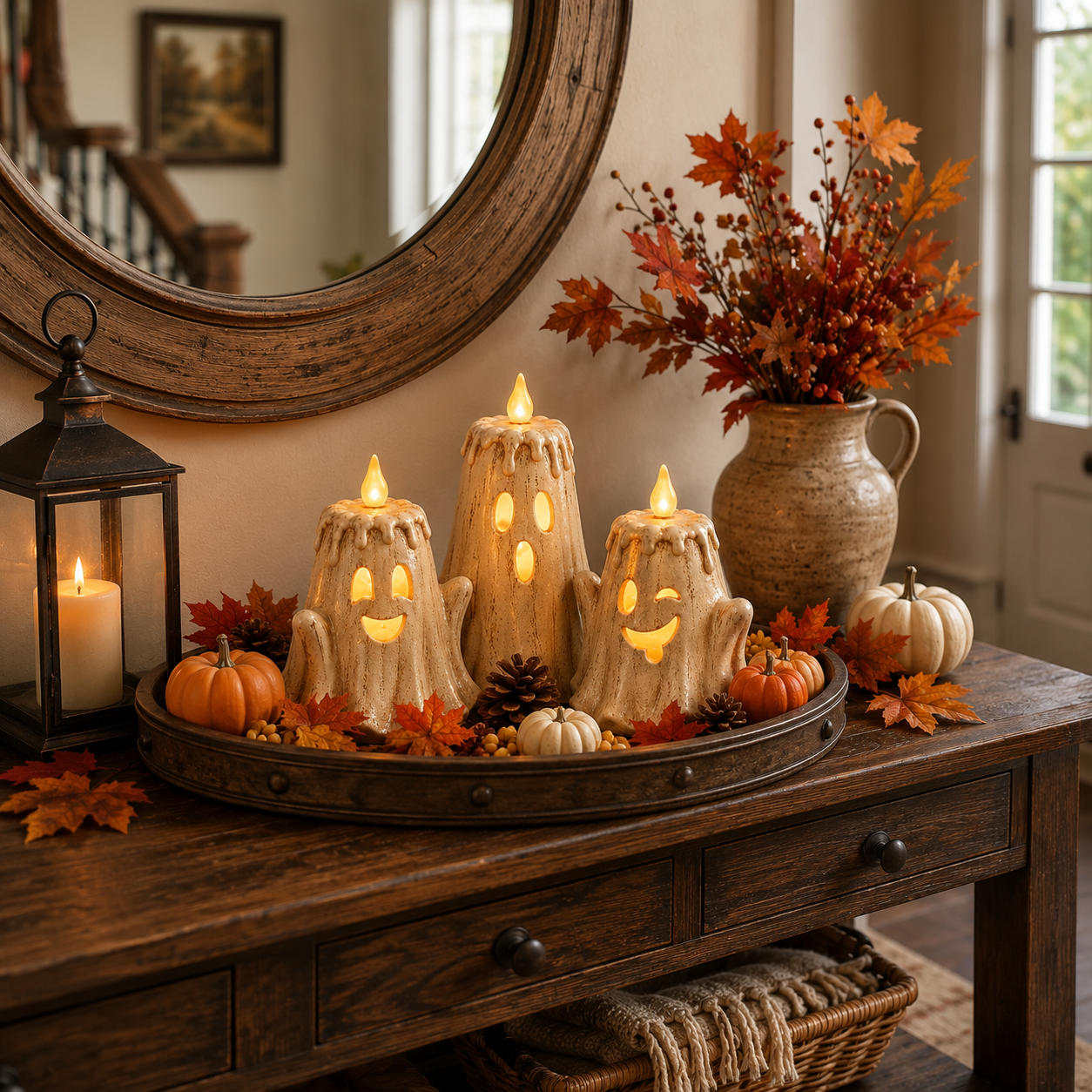 3-Piece Halloween Ghost Flameless Candle Set with Remote Timer