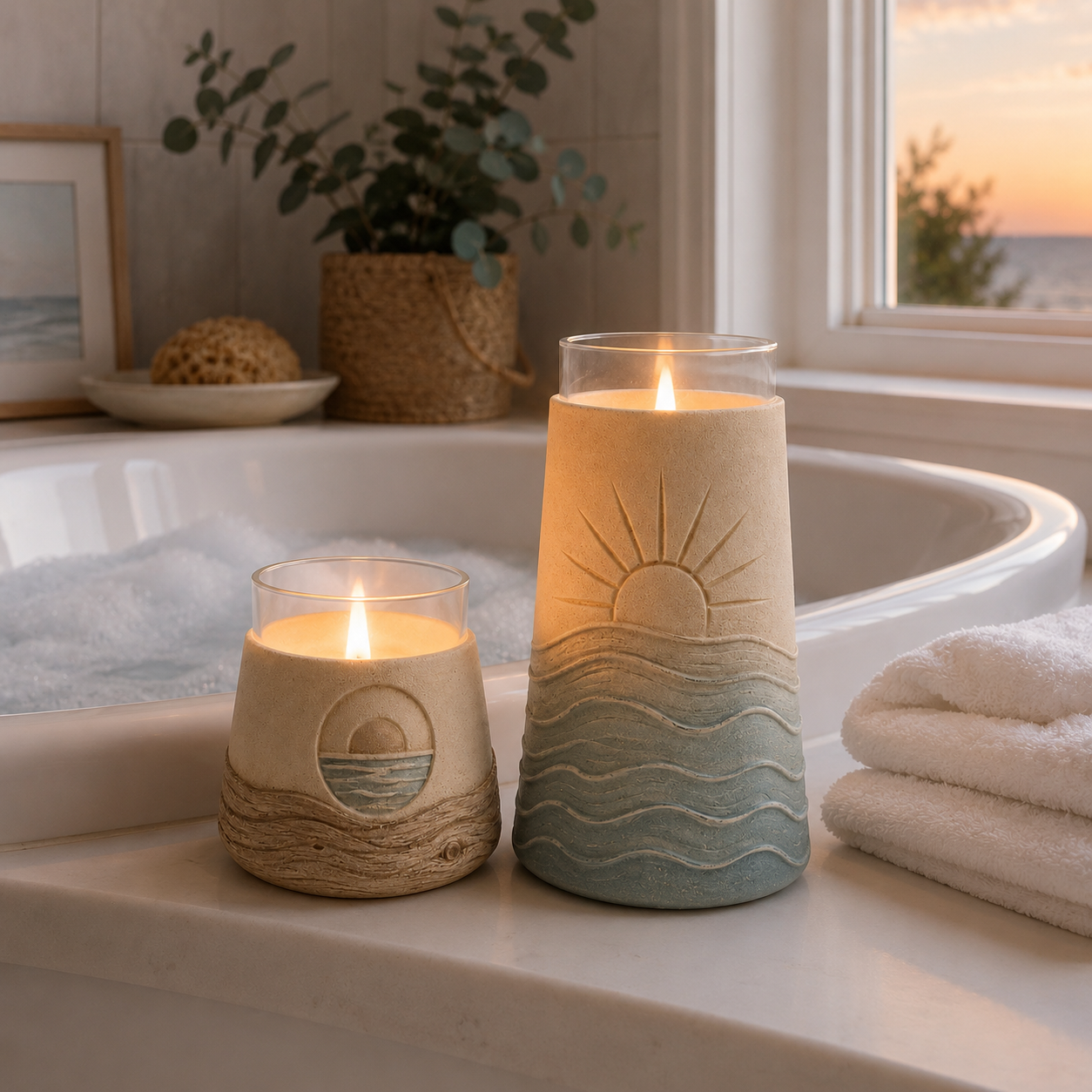 Set of 3 Coastal Flameless Candle Holders