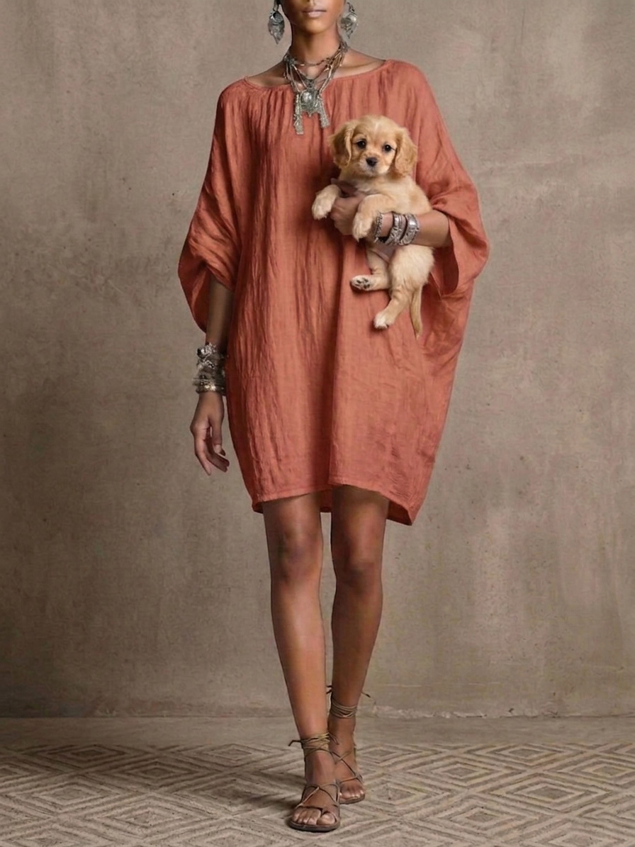 New Arrivals🔥 Women’s Casual Cotton Linen Batwing Sleeve Dress