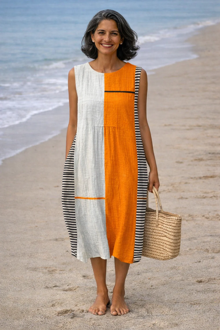Lía | Midi Dress with Color Blocks and Polka Dots