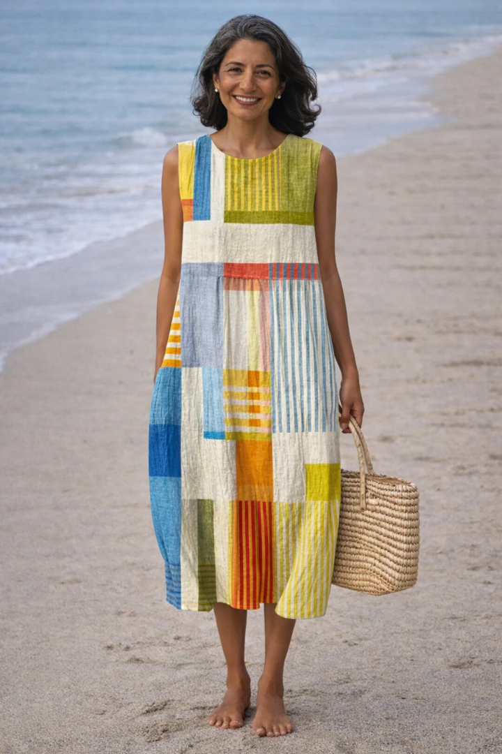 Lía | Midi Dress with Color Blocks and Polka Dots