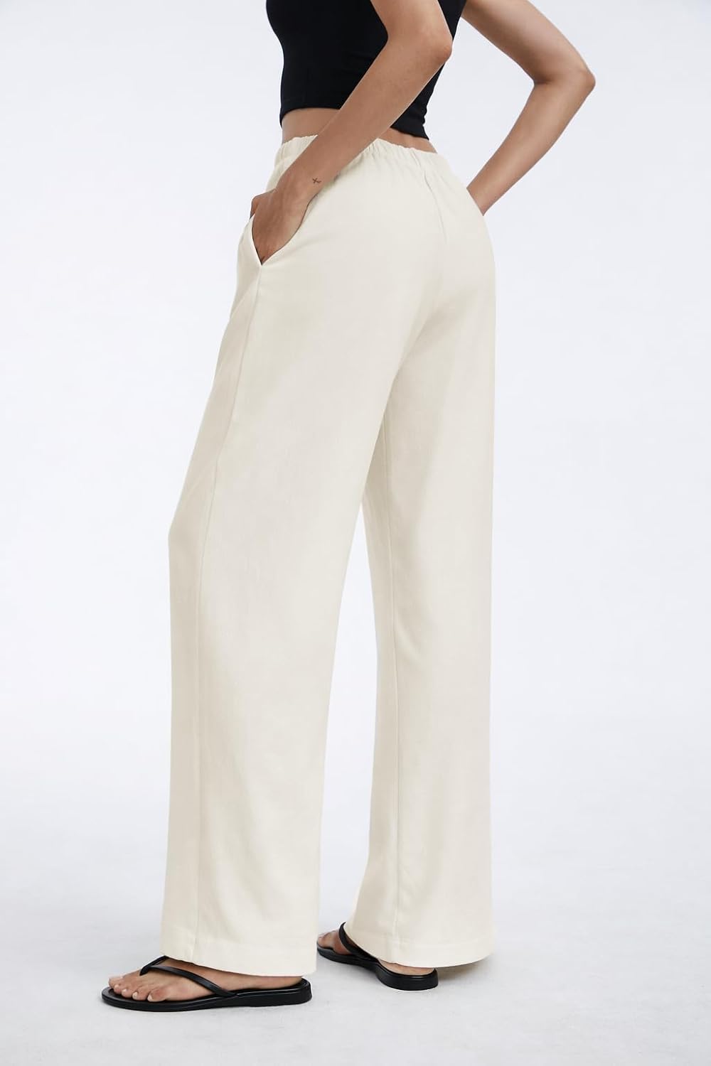 Women's High Waisted Wide Leg Crepe Pants Pleated Pants with Pockets for Work Business Leisure
