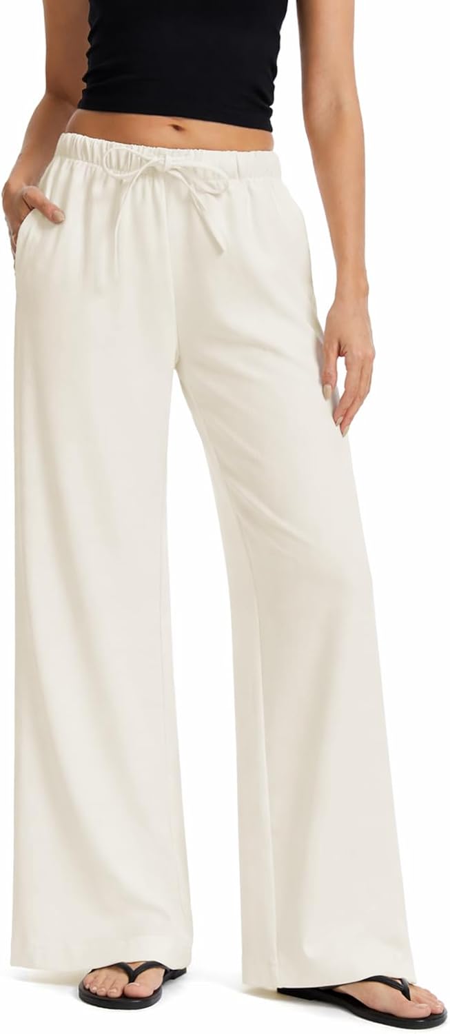 Women's High Waisted Wide Leg Crepe Pants Pleated Pants with Pockets for Work Business Leisure