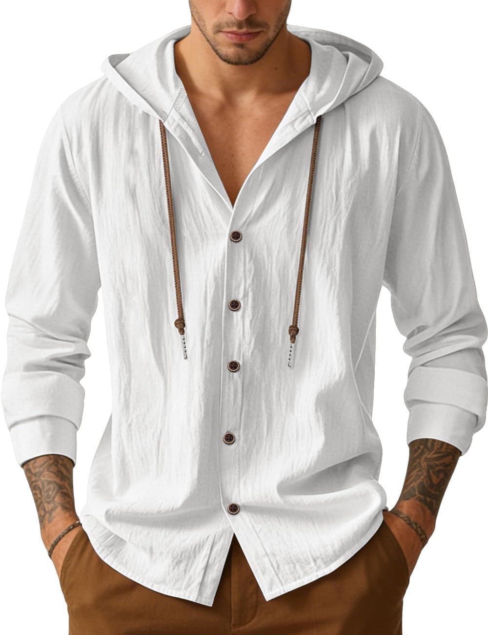 Men's Lightweight Hooded Button-Down Shirt